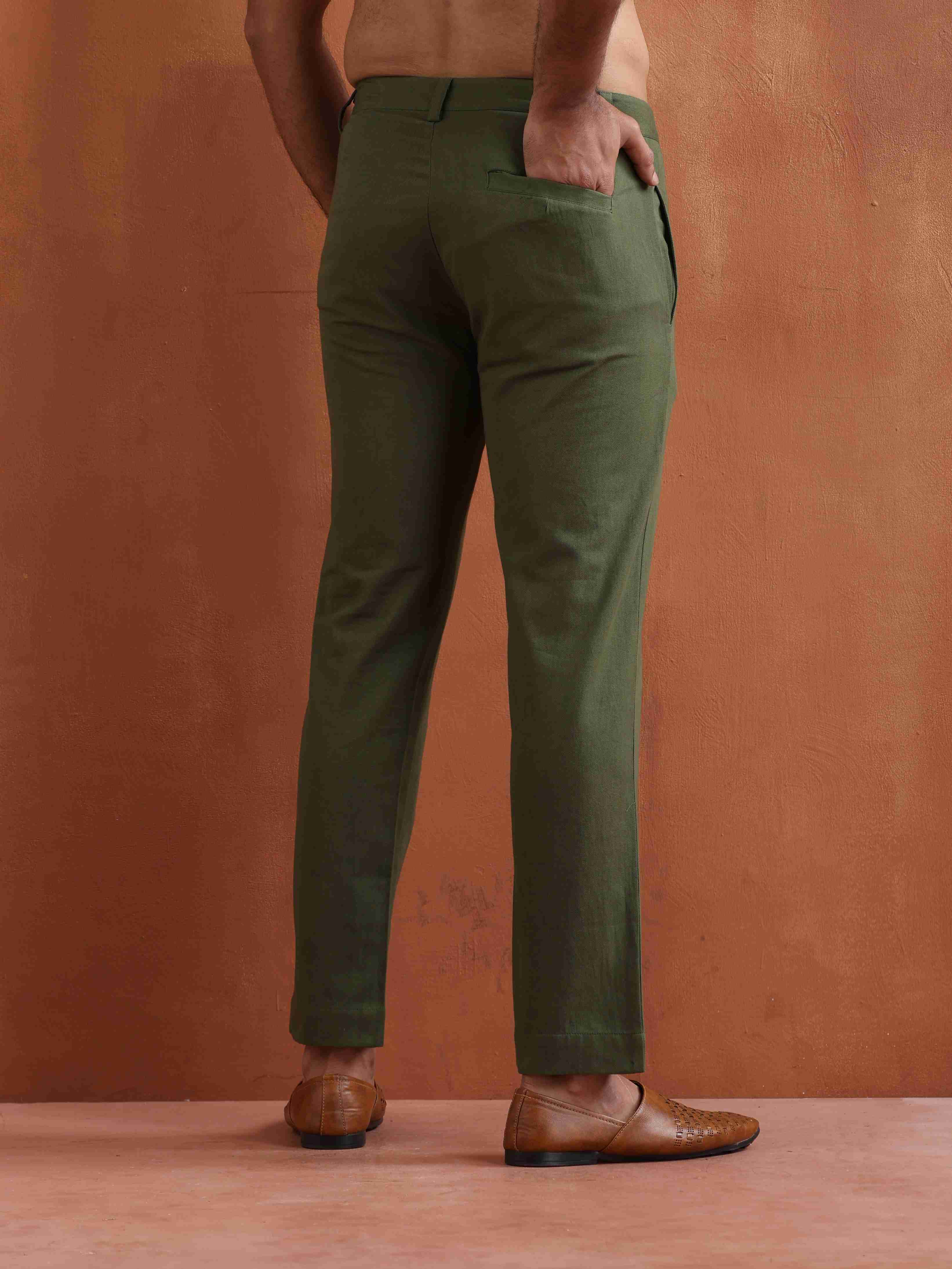 trueBrowns Men's Olive Green Cotton Twill Pants - view 4