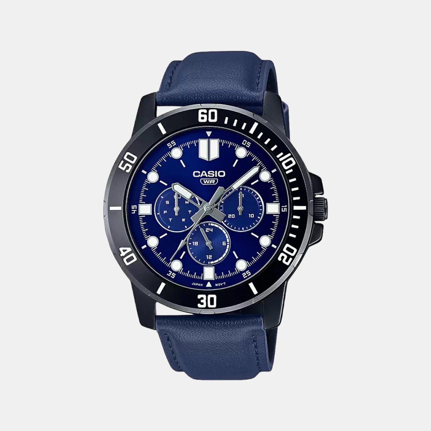 Casio Enticer Men Quartz Blue Dial Chronograph Leather Watch A1987
