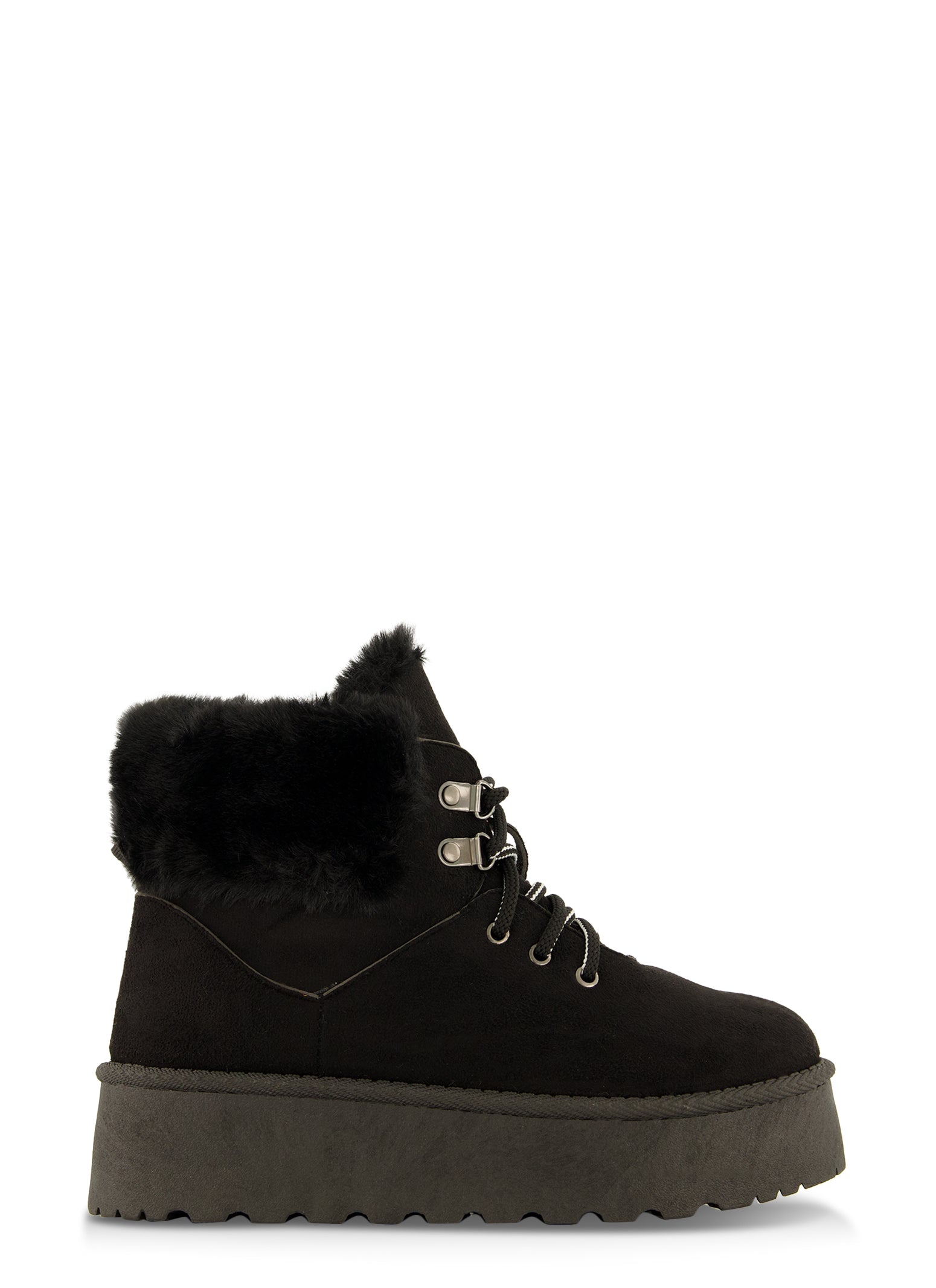 Rainbow Shops Faux Fur Lined Lace Up Platform Booties - view 2