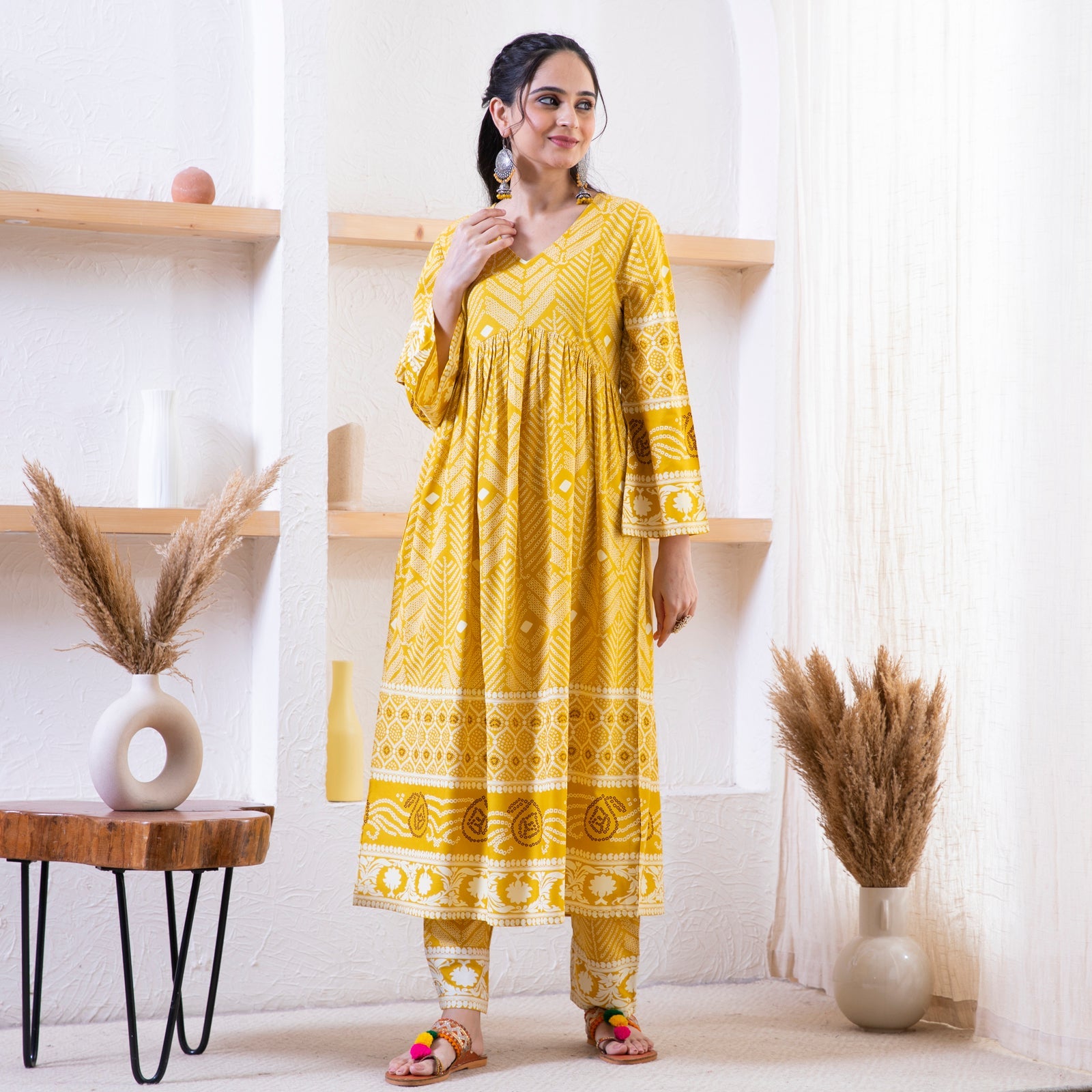BlackTree Yellow Bandhani Inspired Kurta Pant Set