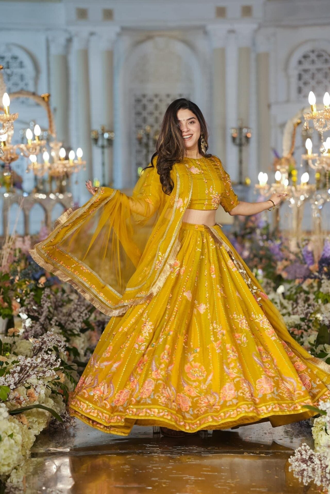 Idaho-o Twila mustard sunshine viscos organza lehenga