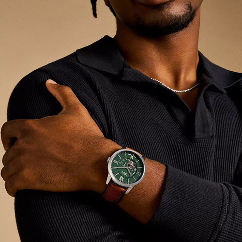 Fossil Townsman Men's Green Dial & Brown Leather Strap Watch - view 2