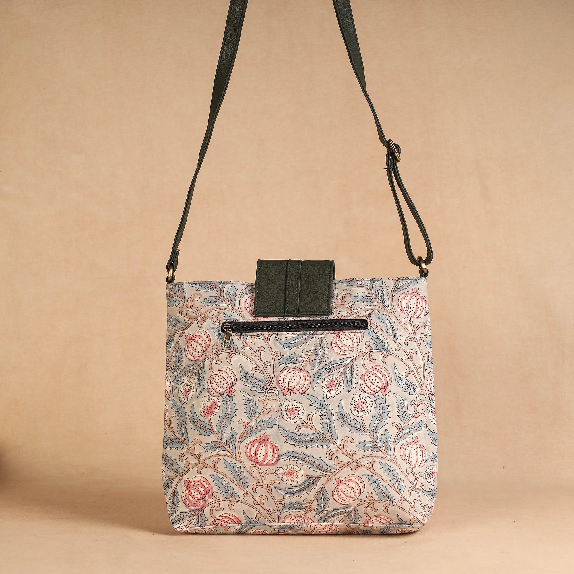 ITOKRI CRAFTS INITIATIVE Beige - Handcrafted Sanganeri Printed Leather Sling Bag - view 2