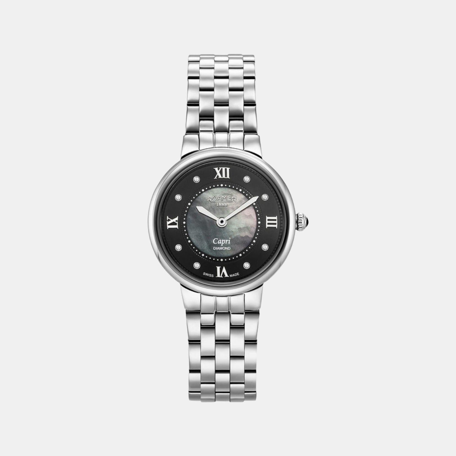Roamer Capri Diamond Women Quartz Black Dial Analog Stainless Steel Watch 859845 41 59 50
