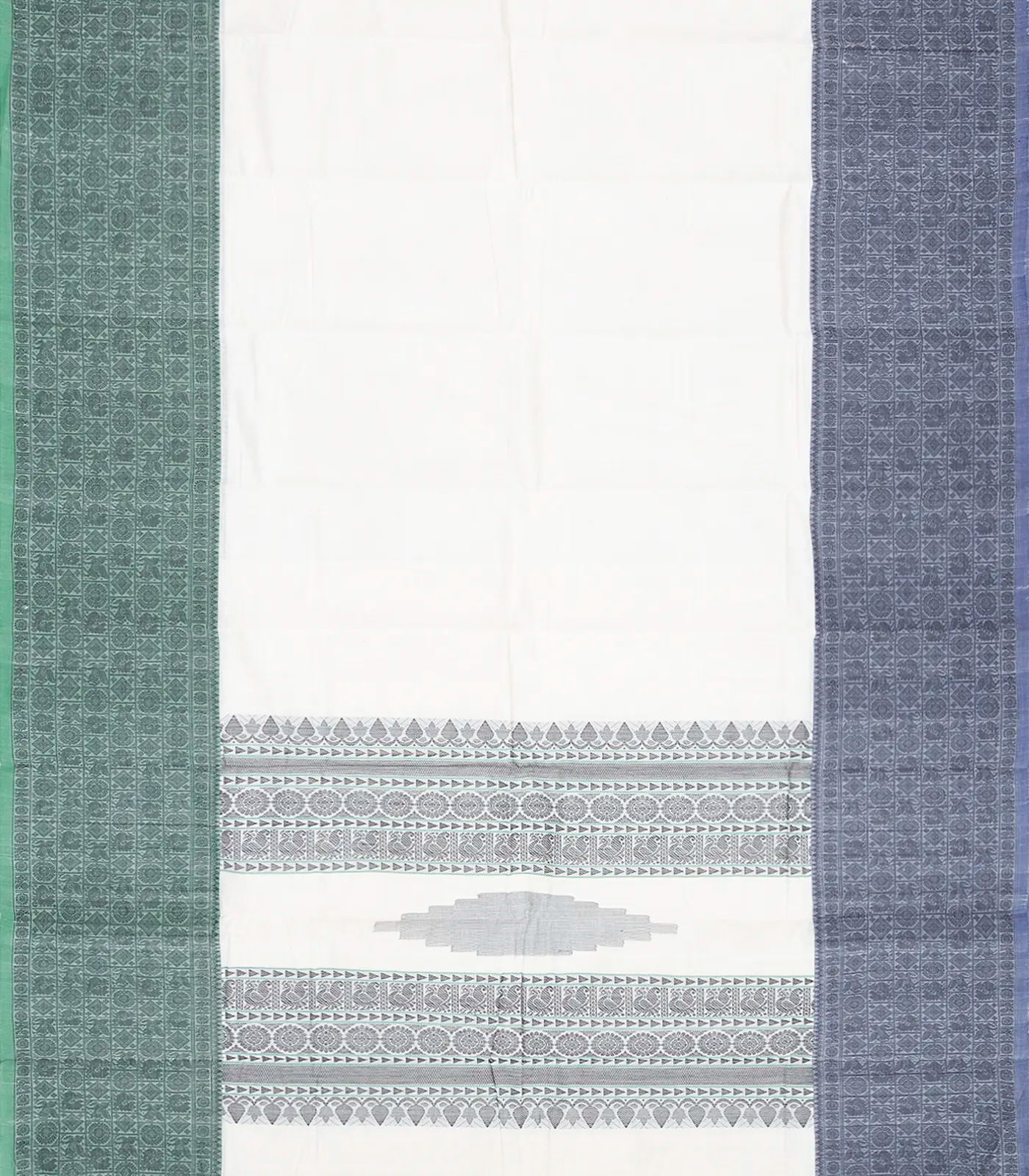 RmKV White Handloom Kanchi Cotton Saree With Annam Motifs In Ganga Jamuna Border-White - view 2