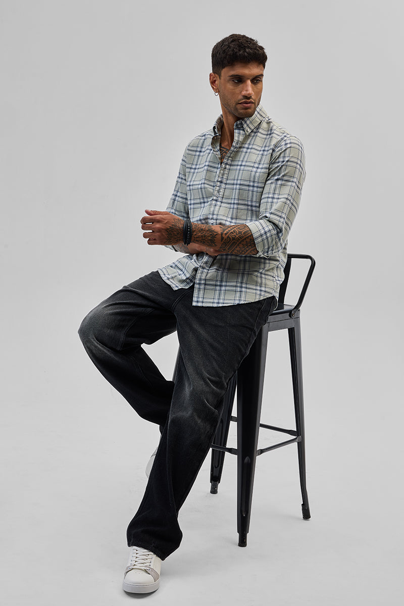 SNITCH Light Grey Checks Slim Fit Shirt - view 3