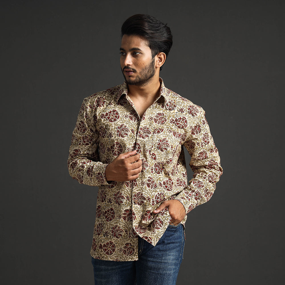 ITOKRI CASUALS Beige - Premium Pedana Kalamkari Block Printed Cotton Men Full Sleeve Shirt - view 3