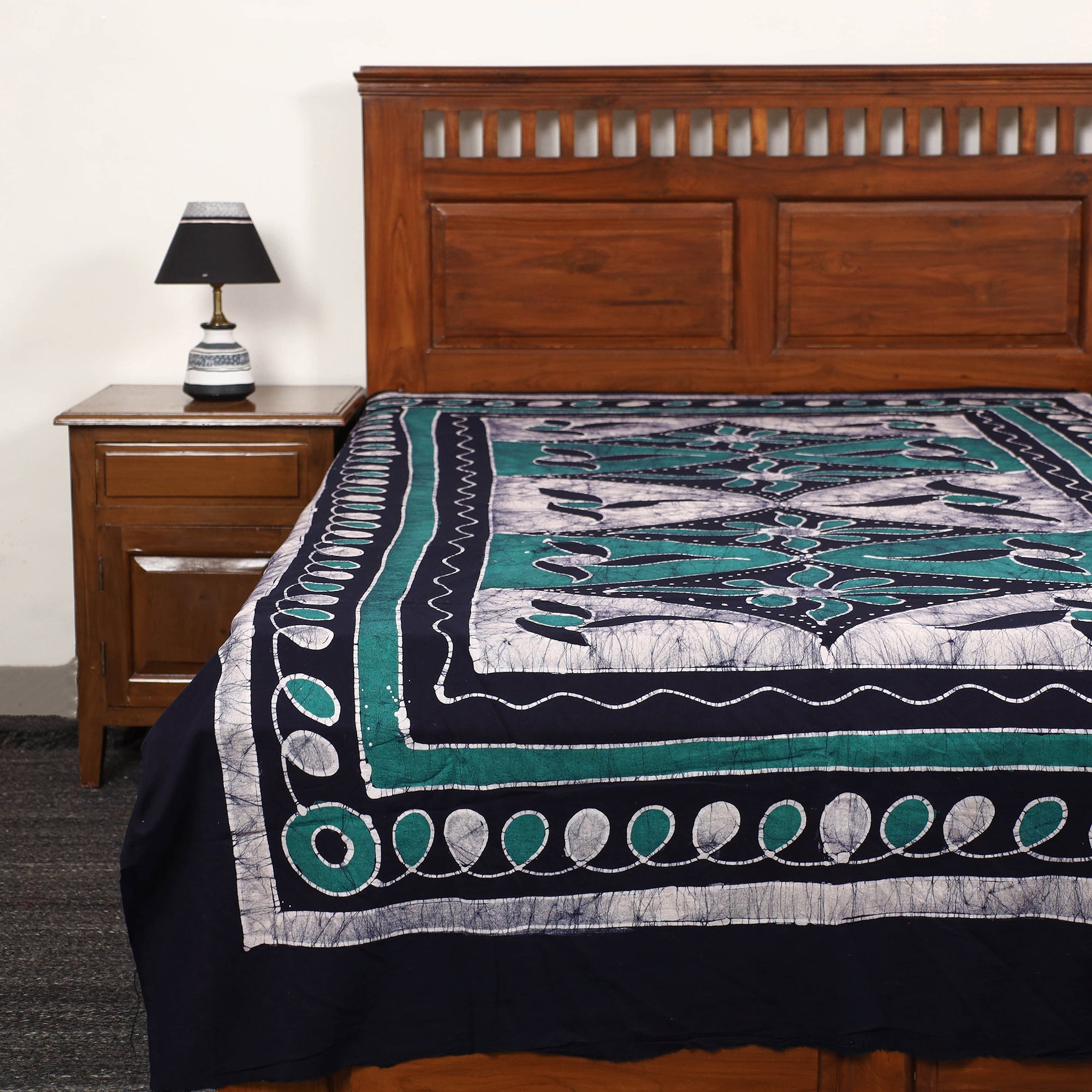 KACHCHH JI CHHAAP Blue - Hand Batik Printed Cotton Single Bed Cover (96 x 59 in) 40
