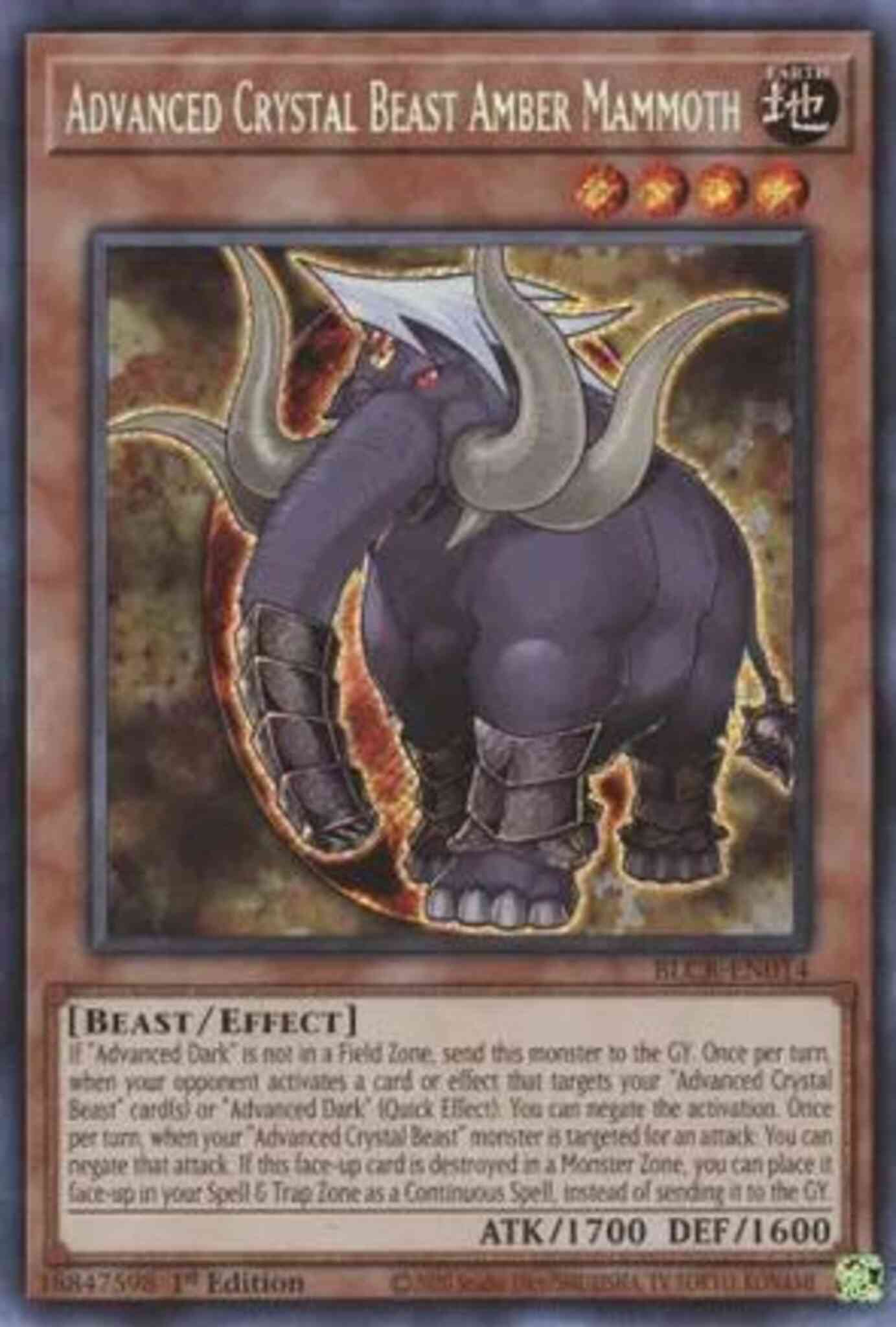 Yu-Gi-Oh! Advanced Crystal Beast Amber Mammoth - BLCR-EN014 - Secret Rare - 1st Edition