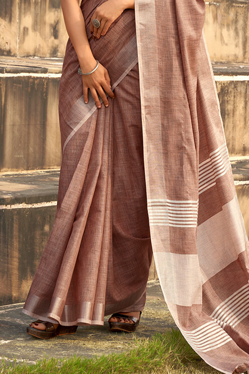 Rajpath Bewitching Brown Cotton Silk Saree With Gossamer Blouse Piece - view 3