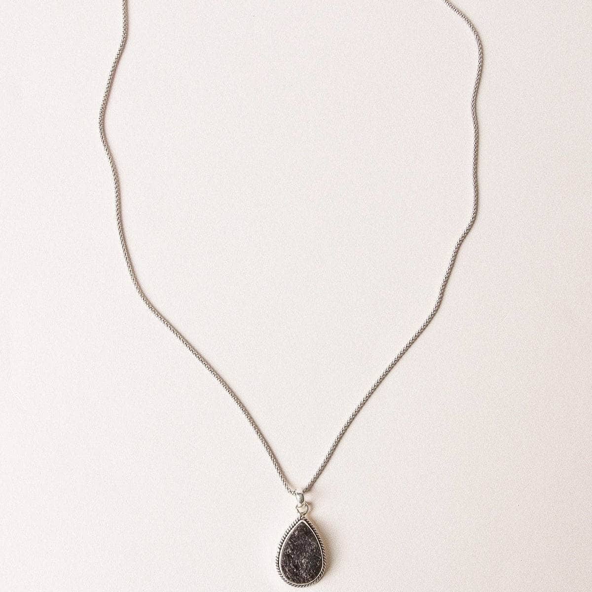 Tiny Rituals Vintage Raw Black Tourmaline Teardrop Silver Pendant - view 7