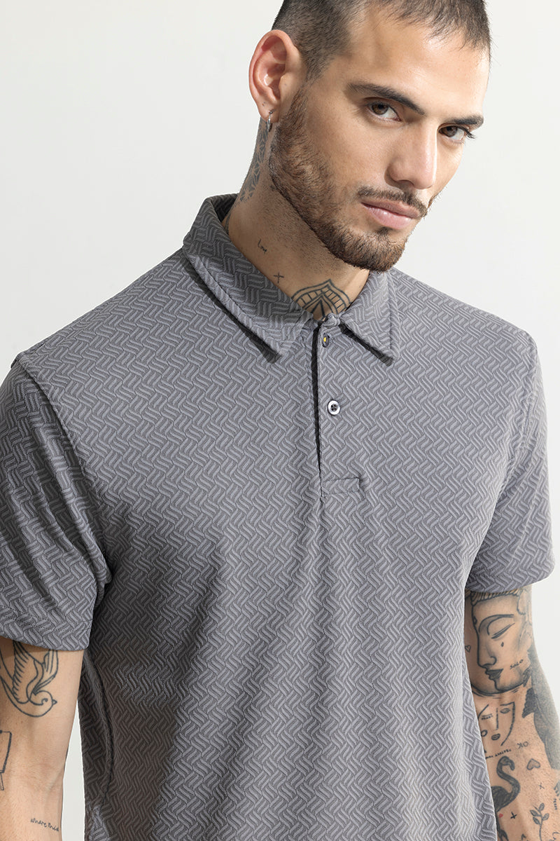 SNITCH Triline Knit Grey Polo T-Shirt - view 4