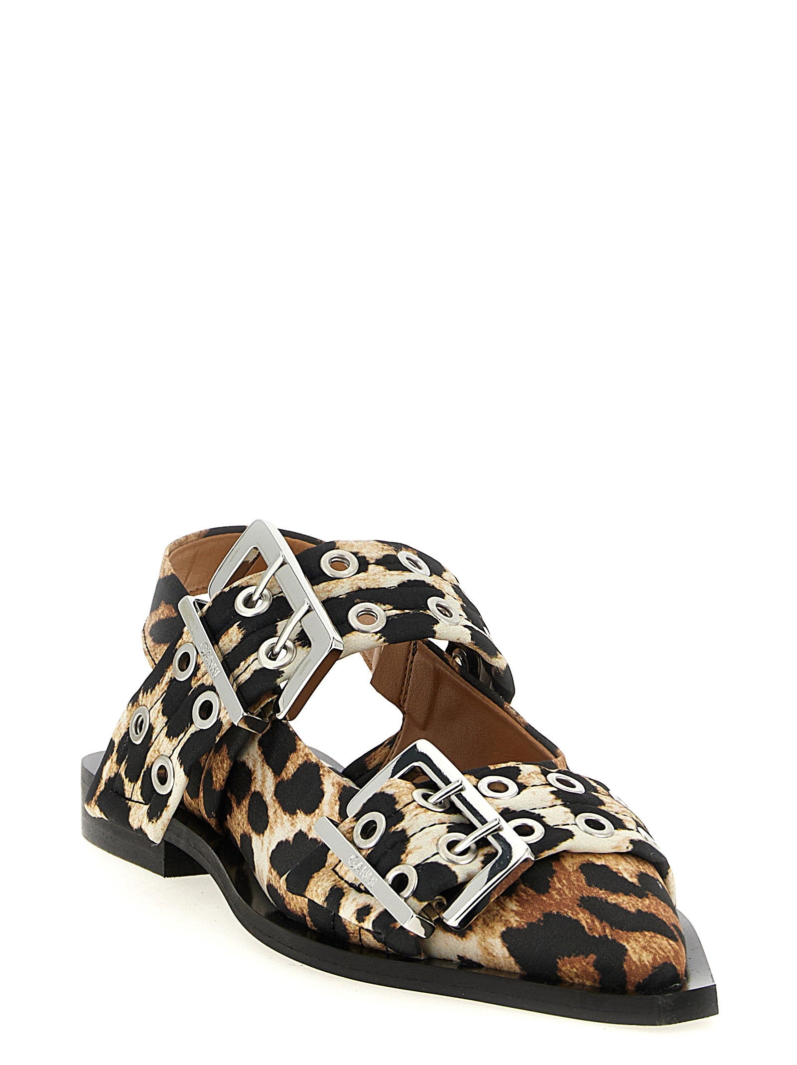 Ganni Leopard Satin Feminine Buckle Slingback - view 2