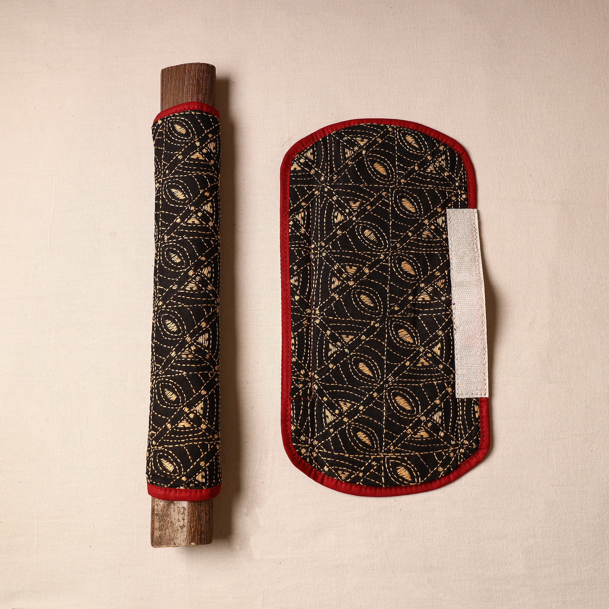 ASALKAAR Black - Bengal Kantha Work Handmade Fridge Handle Cover (Set of 2) 34