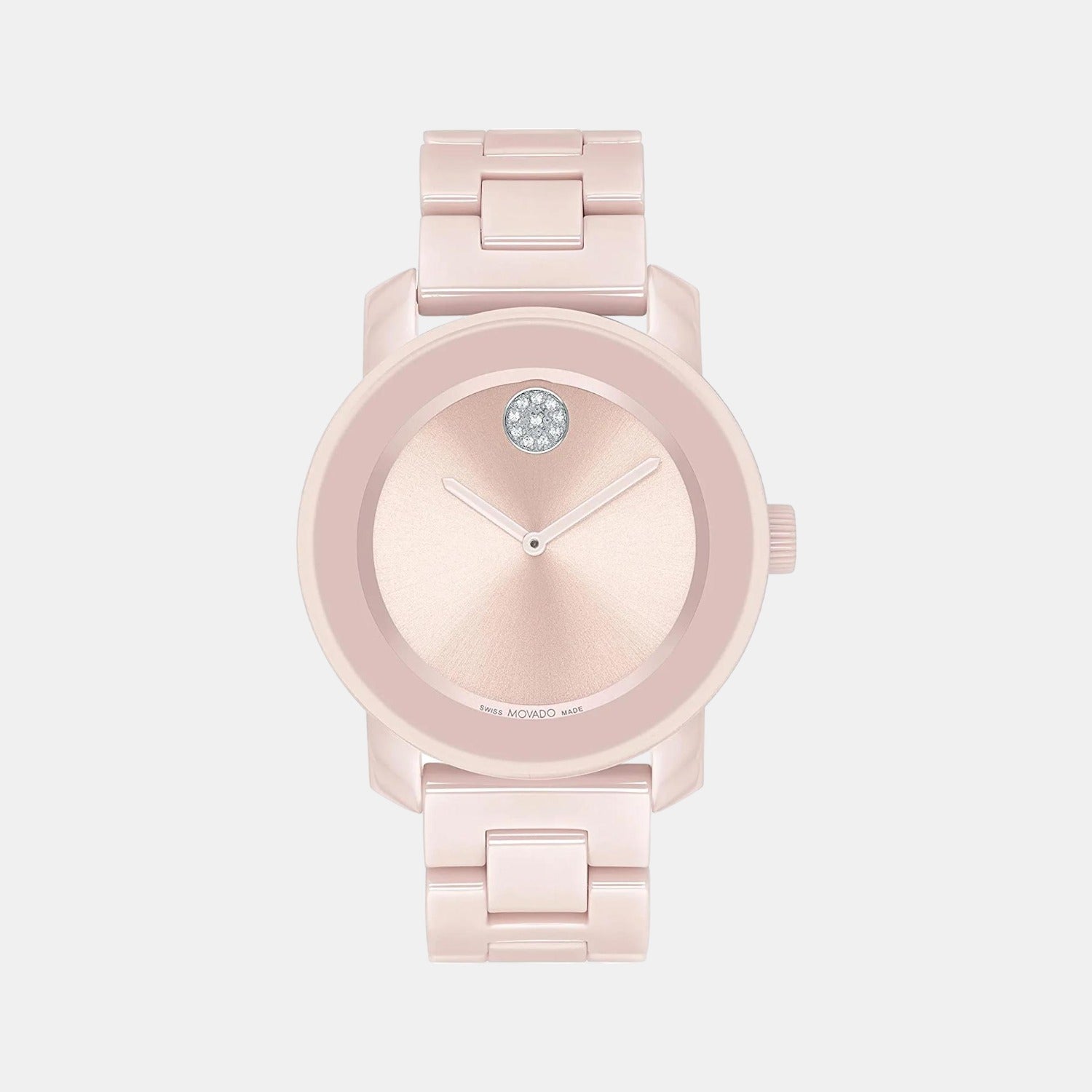 Movado Bold Ceramic Women Quartz Pink Dial Analog Stainless Steel Watch 3600804
