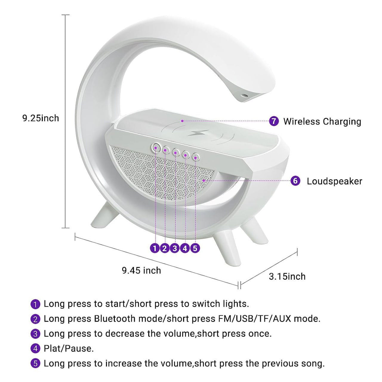 Fab Alchemy G-Shape LED Wireless Charging Speaker Lamp - view 8
