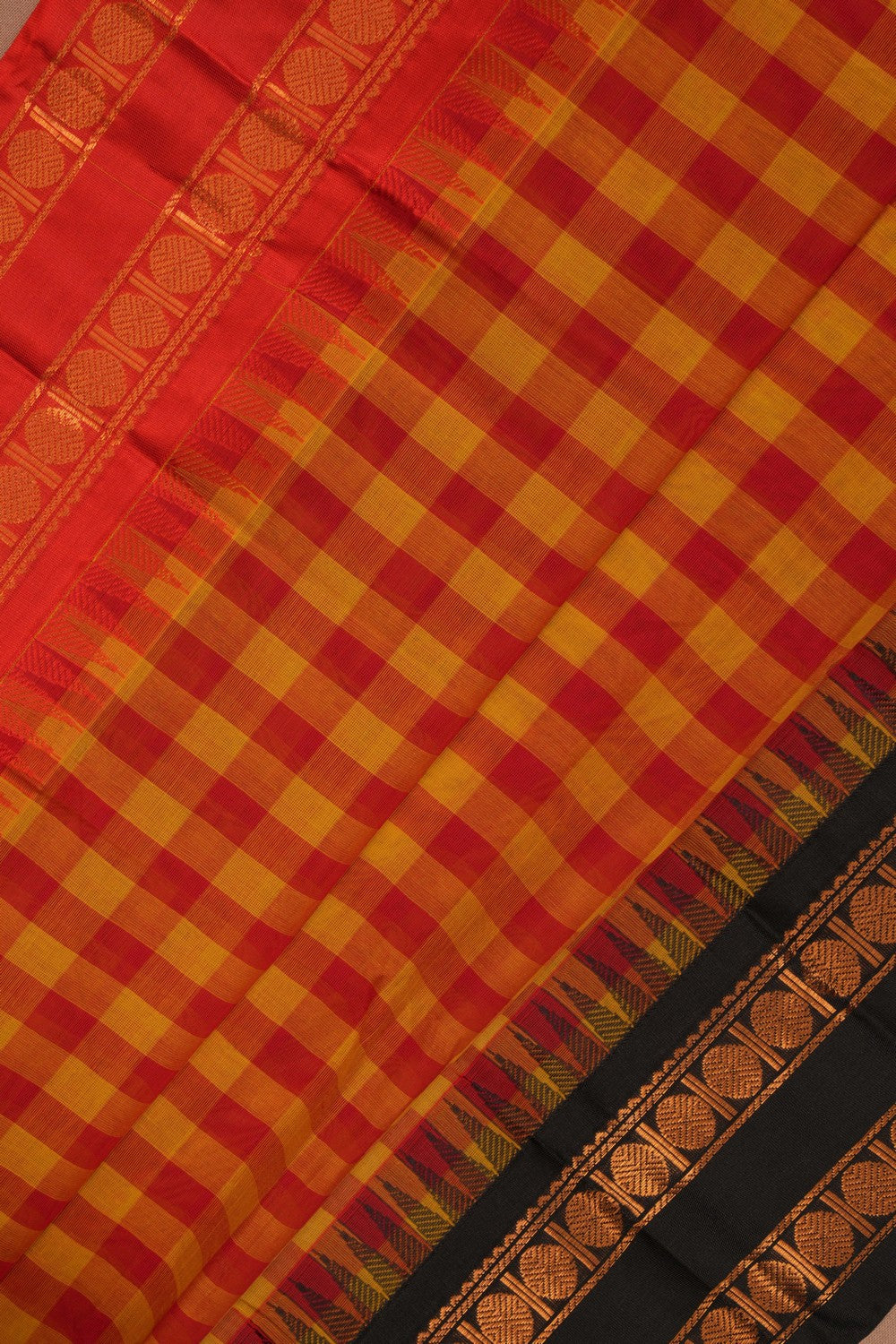 Kalanjali Gadwal Cotton Kattam Red Saree – Women's - view 2