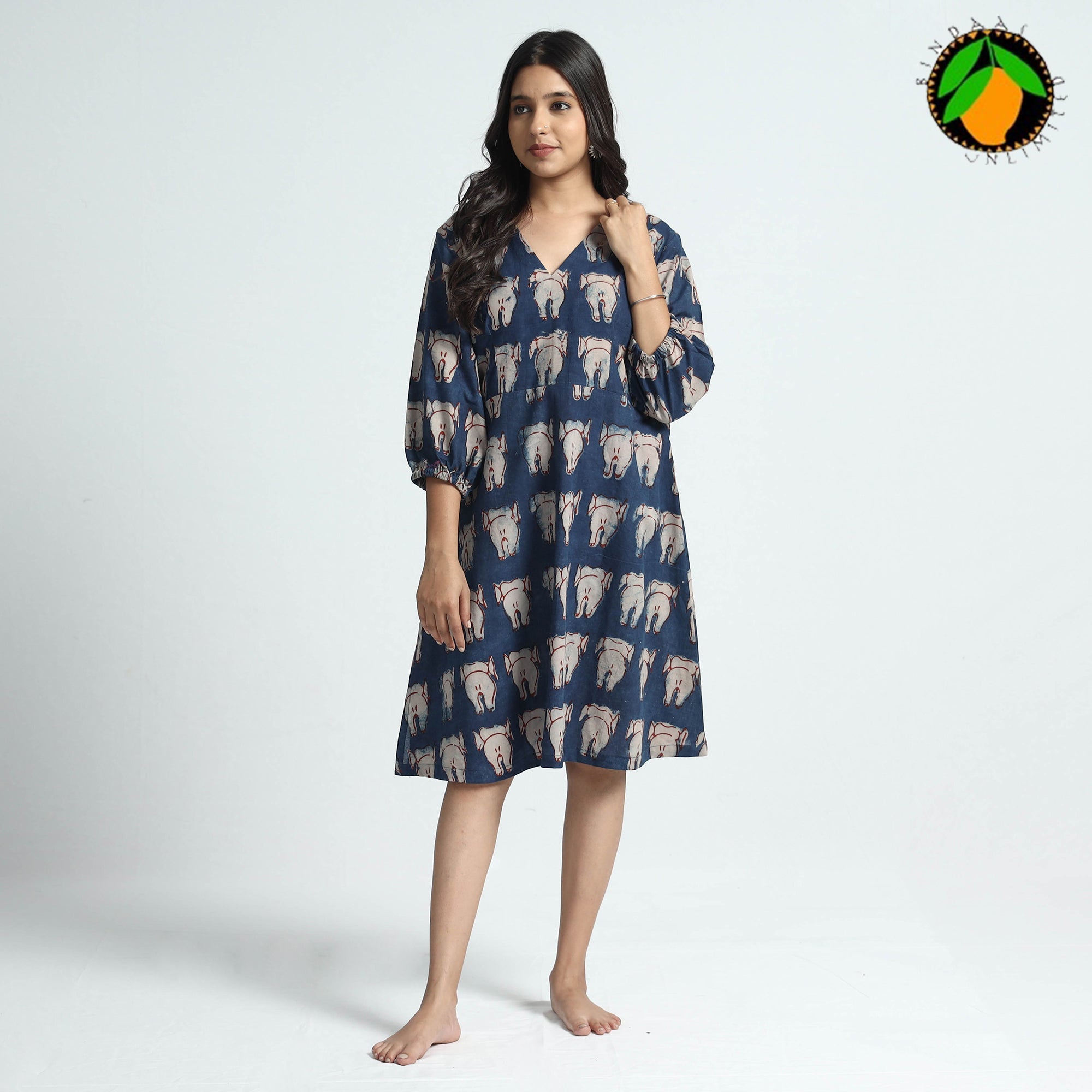 ITOKRI CASUALS Blue - Bindaas Art Block Printed Cotton Dress