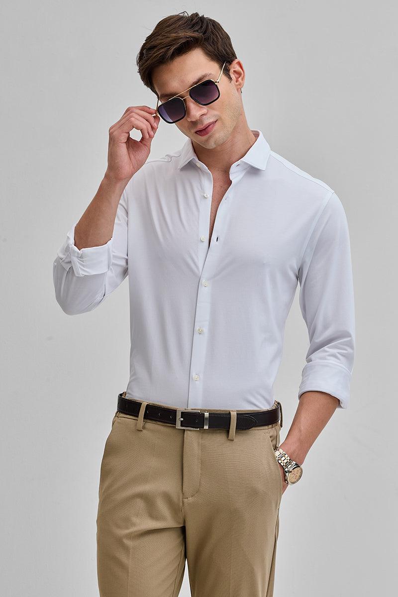 SNITCH White Solid Stretch Shirt