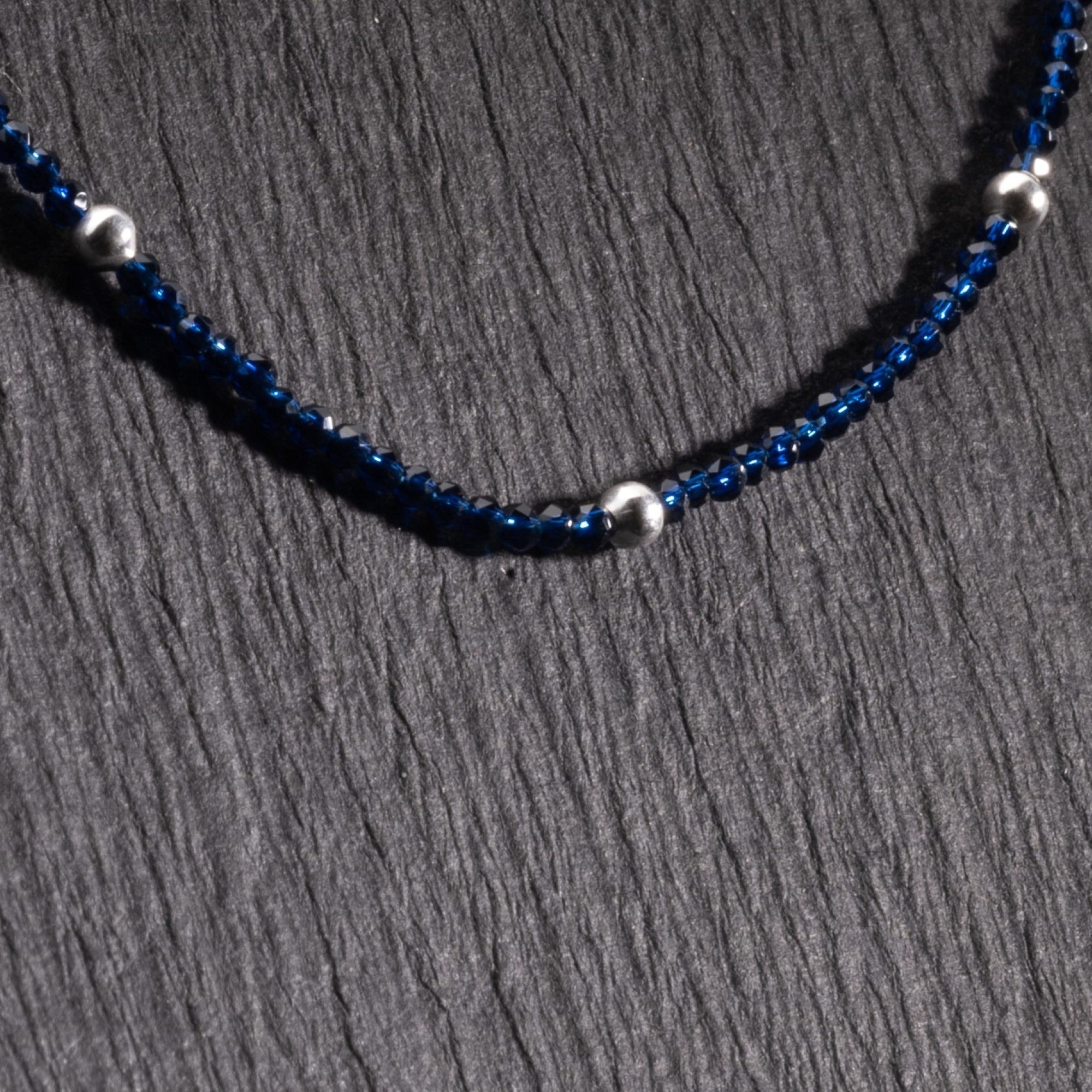 Prinjal Jewellers silver and dark blue beads anklets for women - view 2