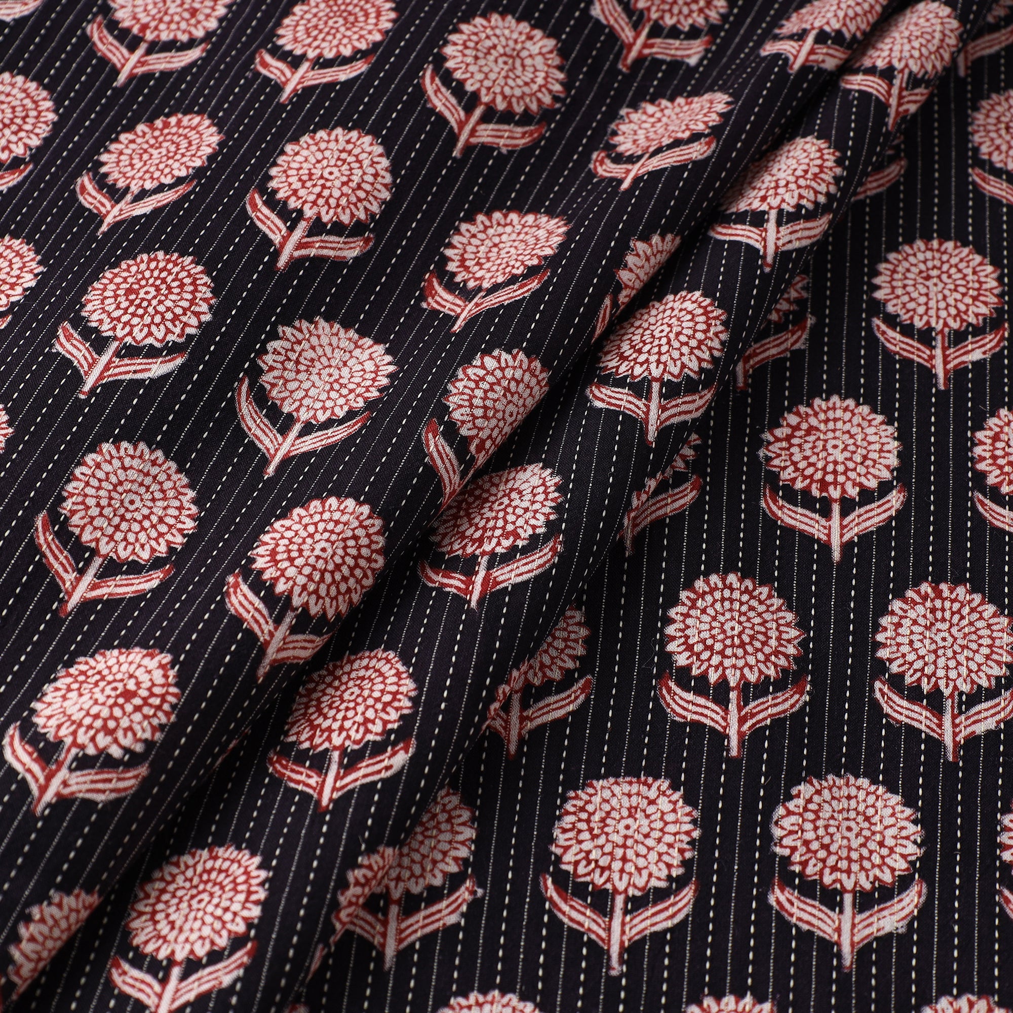 BAGH PRINTS BY UMAR FARUK KHATRI Black - Bagh Block Printed Kantha Style Cotton Fabric 27 - view 2