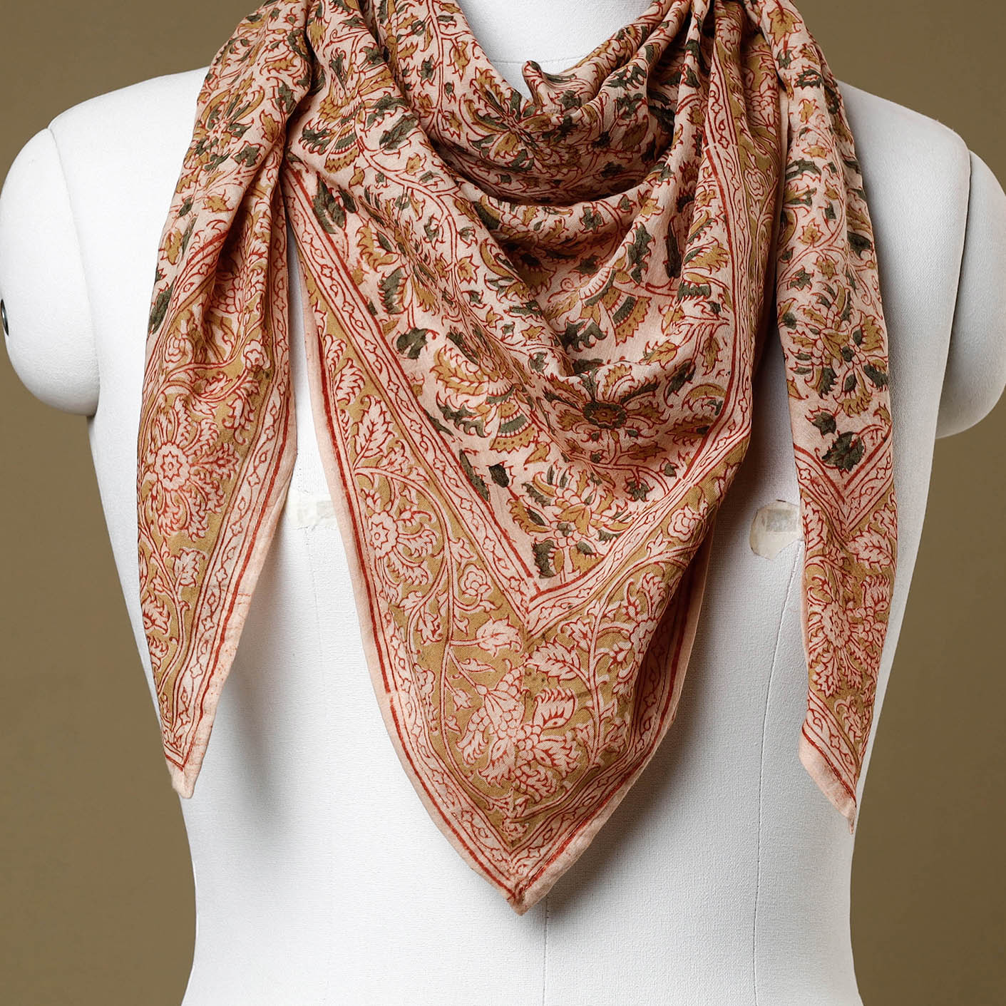 PITCHUKA SRINIVAS KALAMKARI PEDANA Beige - Original Pedana Kalamkari Block Printed Cotton Scarf - view 3