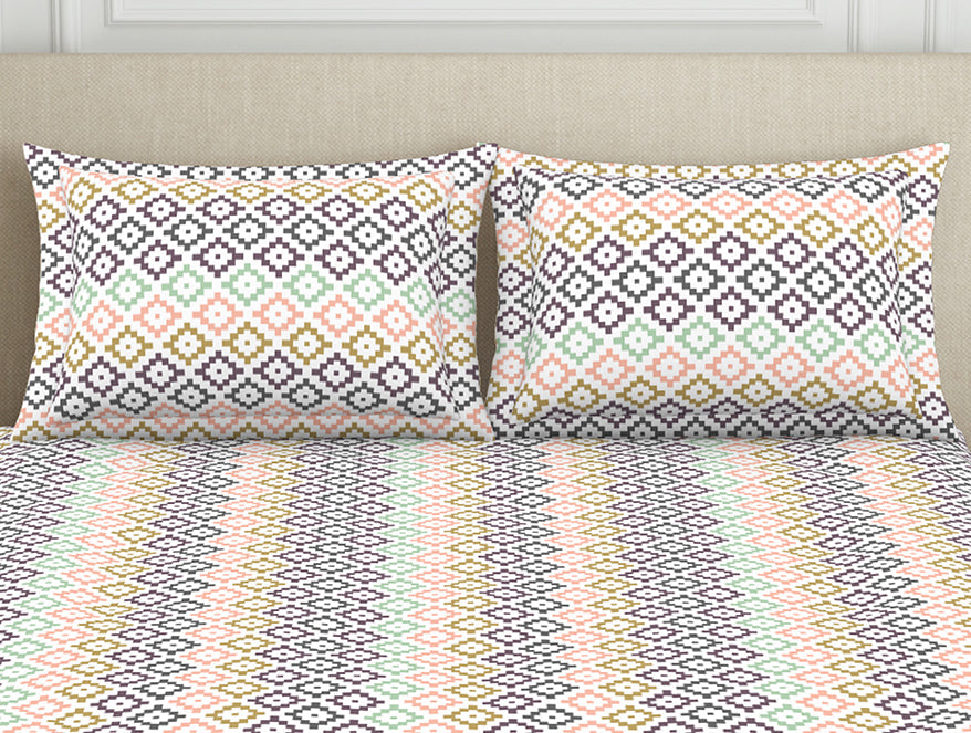 Spaces India Geometric Pink Polycotton Fitted King Harmony - By Welspun - view 4
