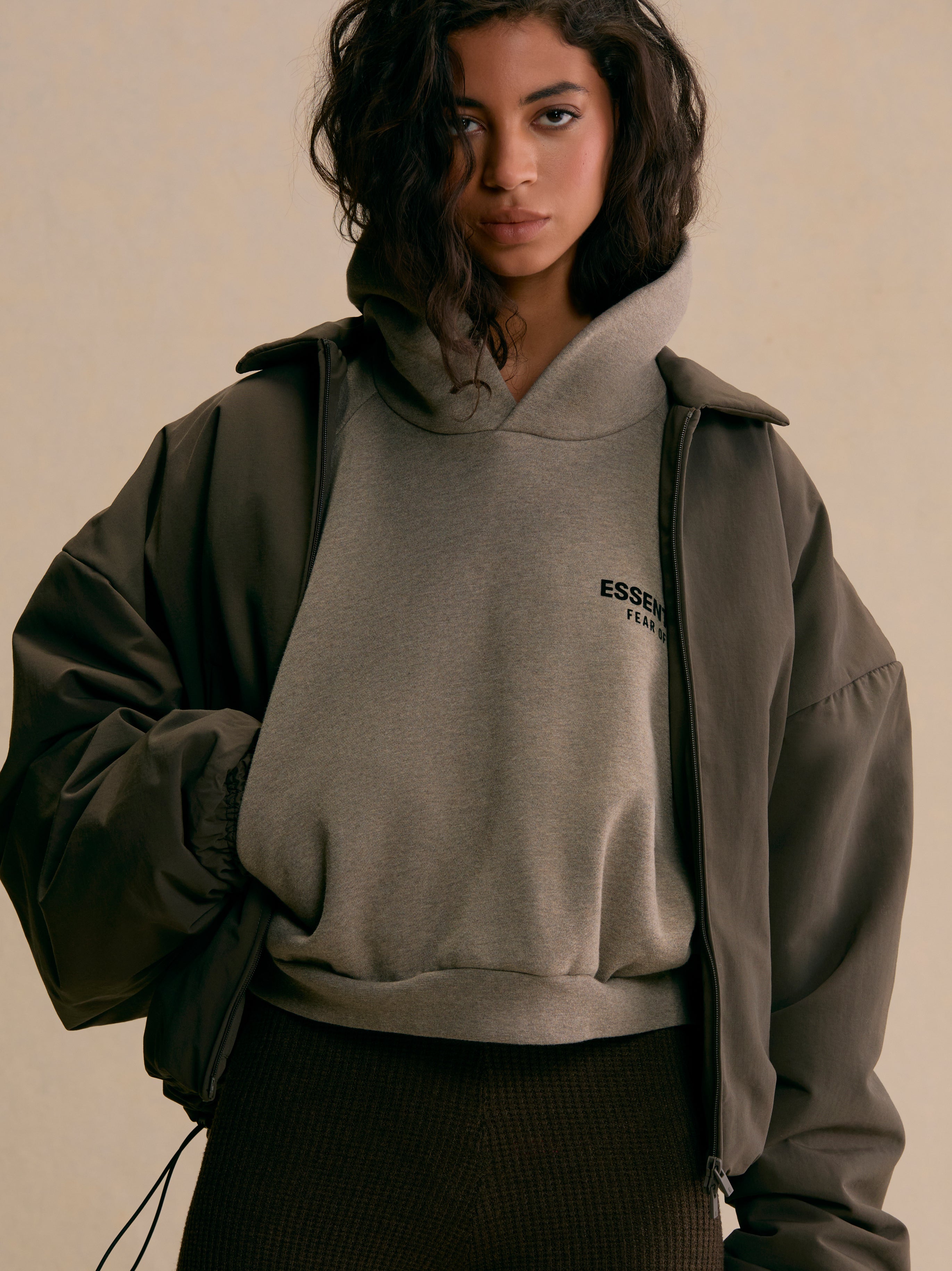ESSENTIALS Women's Fleece Cropped Hoodie – Heather Gray
