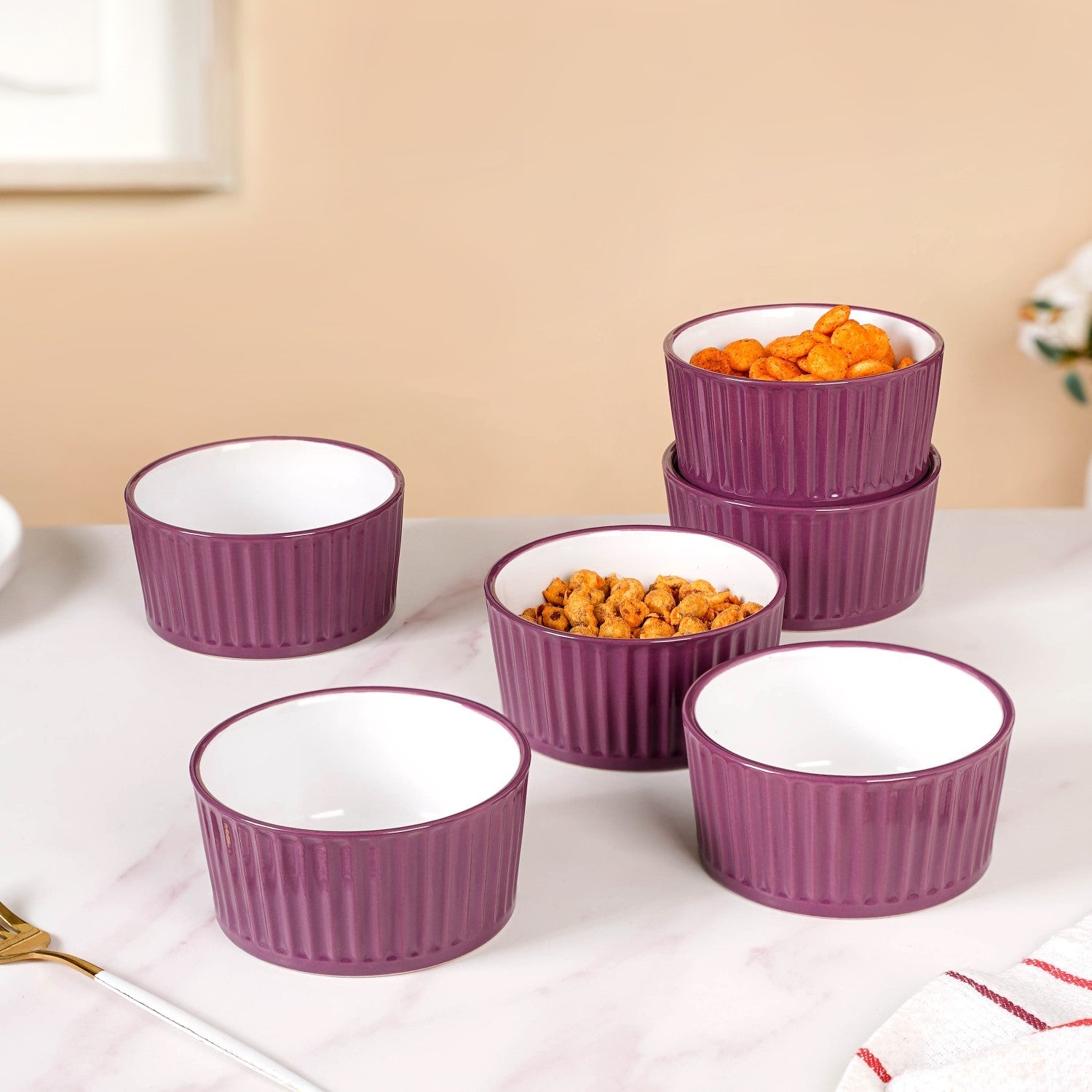 Nestasia Set of 6 Ceramic Cresta Snack Bowl Purple 400ml - view 3