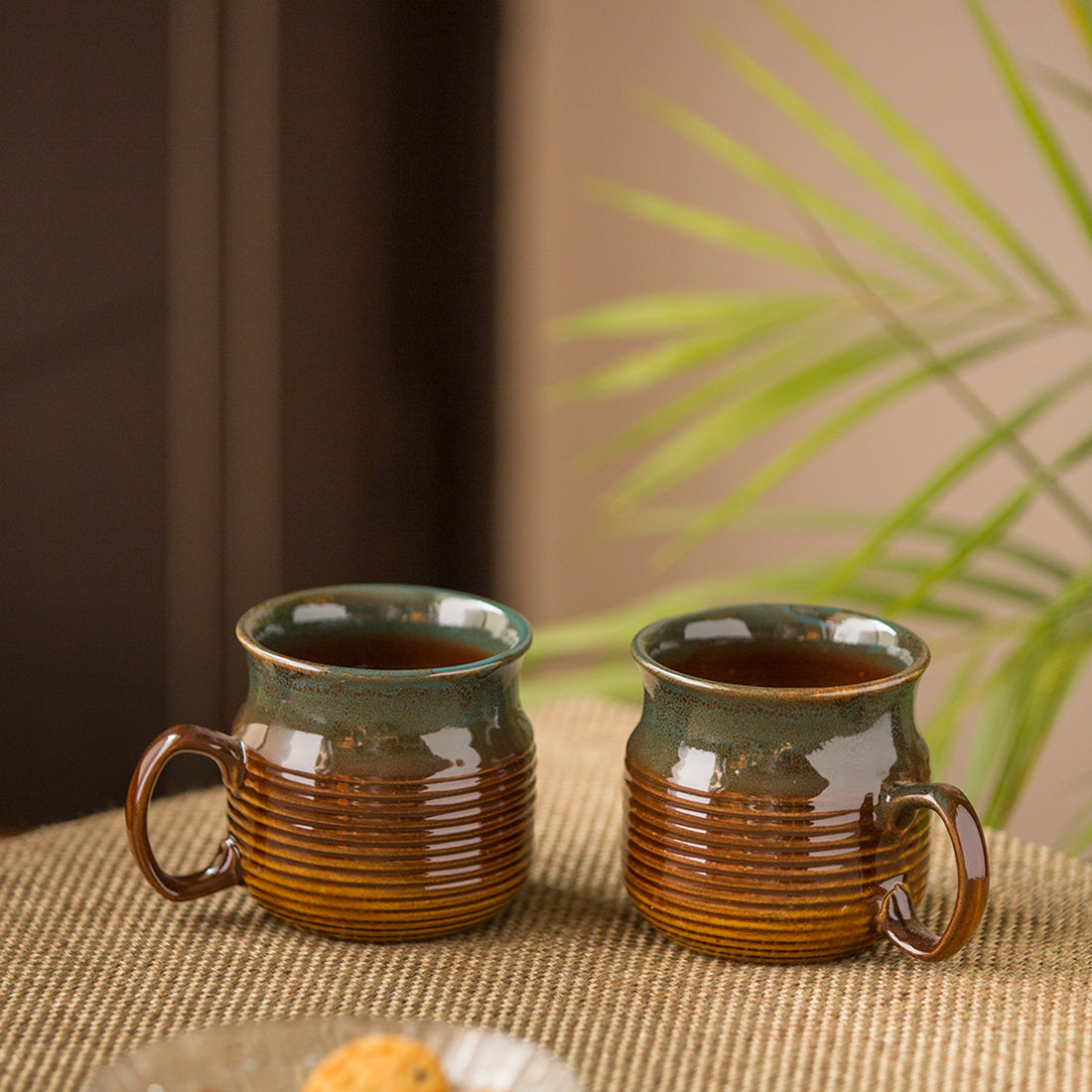 EXCLUSIVELANE 'Amber & Teal' Studio Pottery Mugs in Ceramic (Set Of 2)