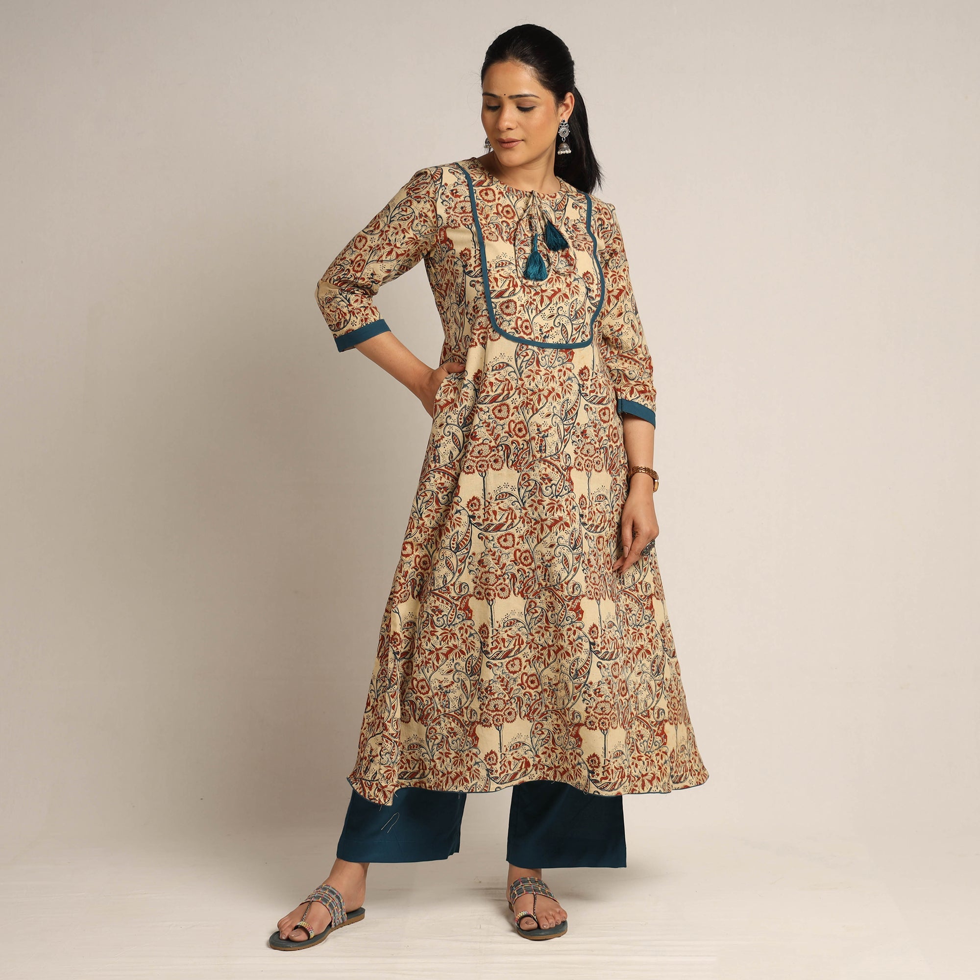 ITOKRI CASUALS Beige - Pedana Kalamkari Block Printed Cotton Kurta with Palazzo Set - view 2