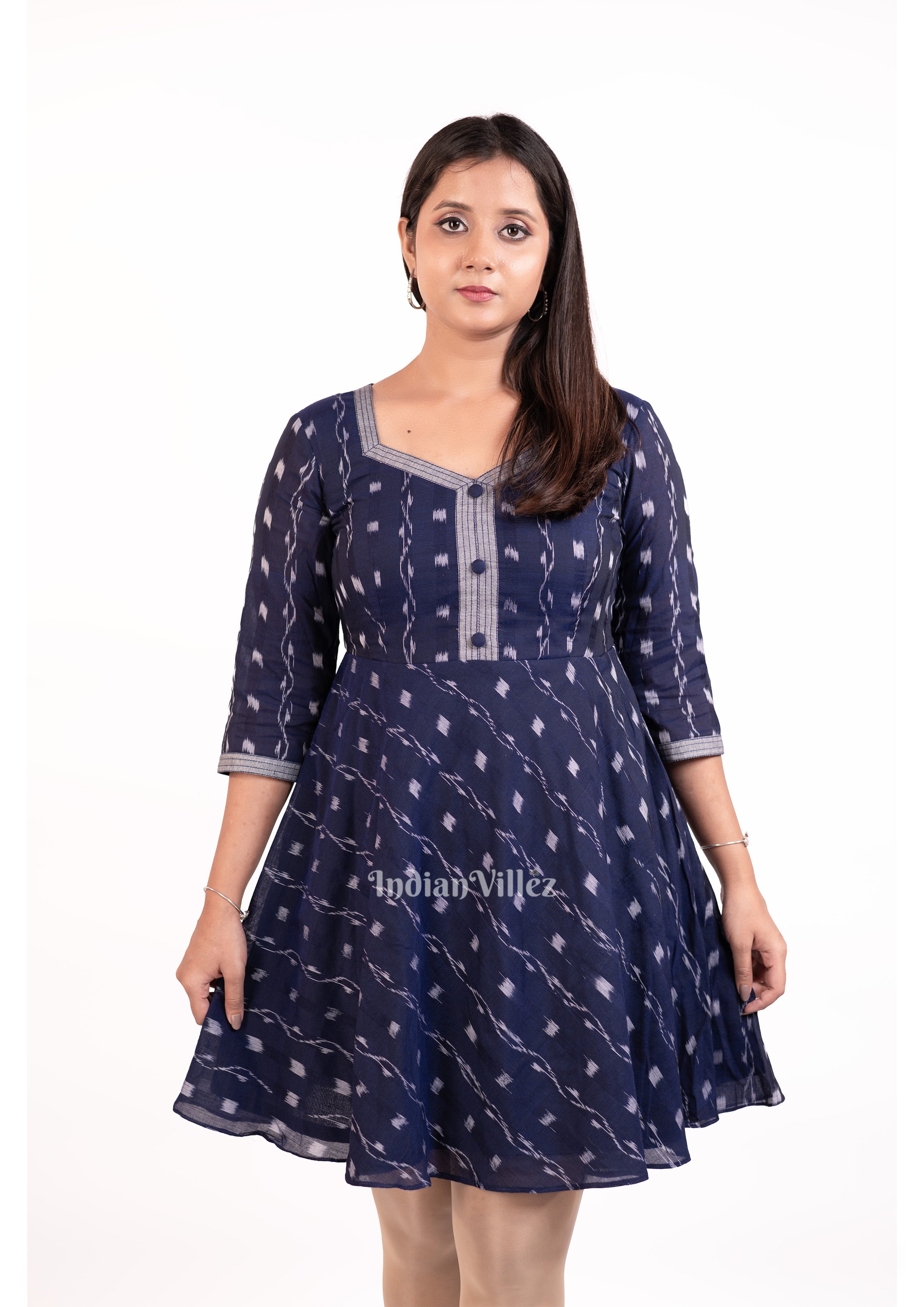 IndianVillèz Navy Blue Sambalpuri Odisha Ikat Short Kurti - view 2