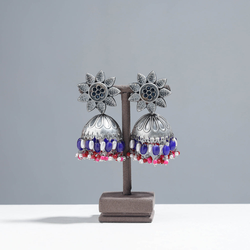 WHITE RIVER STORIES Antique Silver Finish Oxidised Brass Base Jhumki Earrings