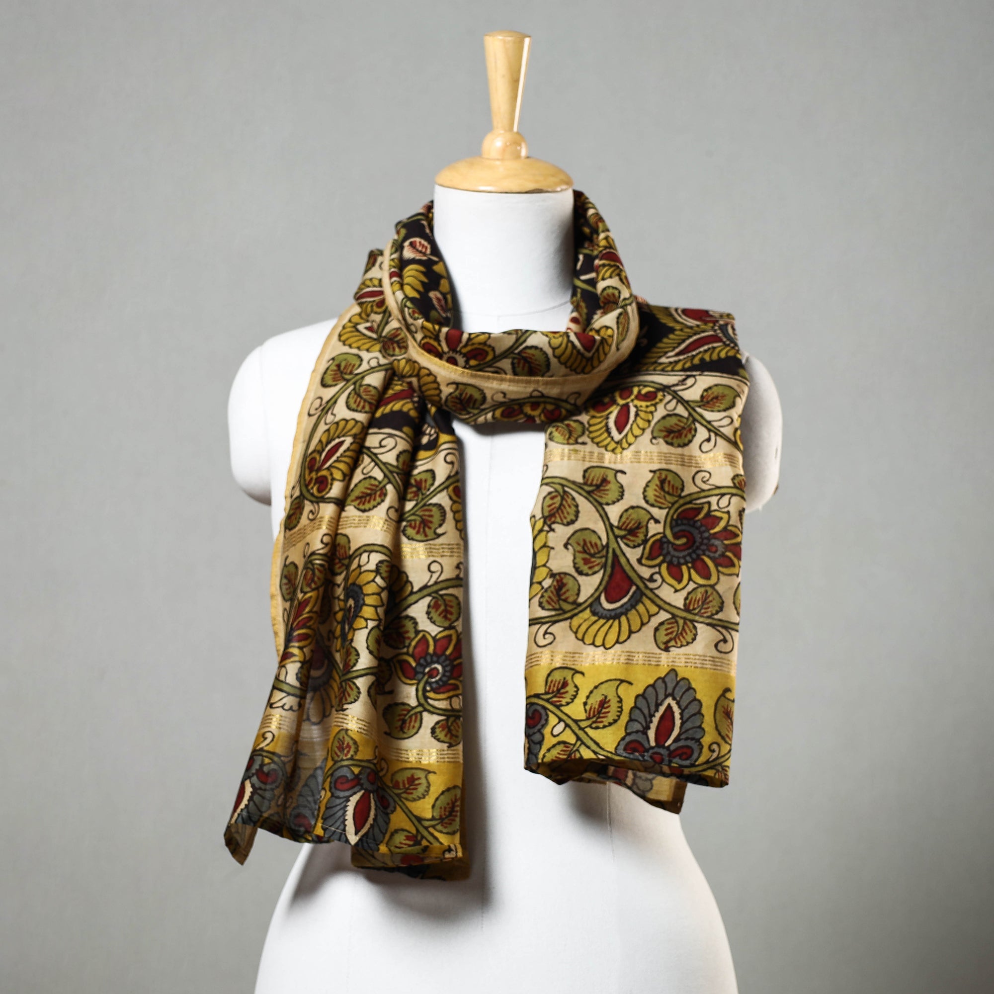 DWARAKA PLUS Beige - Handpainted Kalamkari Chanderi Silk Stole
