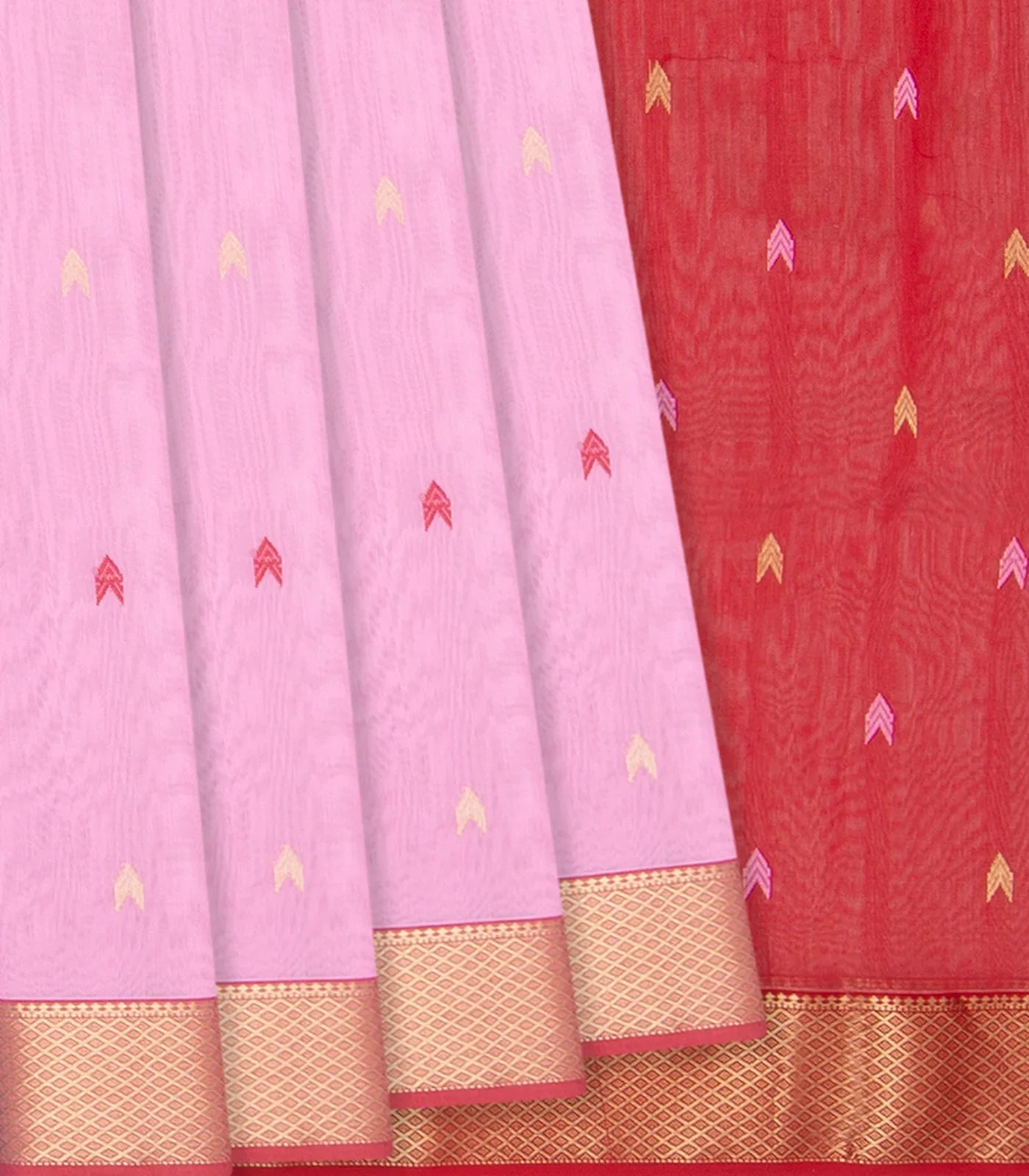 RmKV Baby Pink Handloom Silk Cotton Saree With Zari Border-Baby Pink