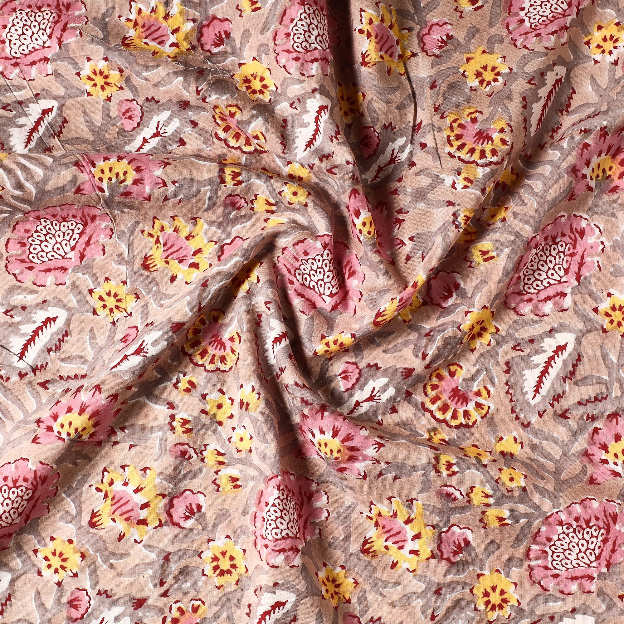 KUSUMLATA Brown - Sanganeri Block Printed Cotton Precut Fabric (1 Meter) - view 2