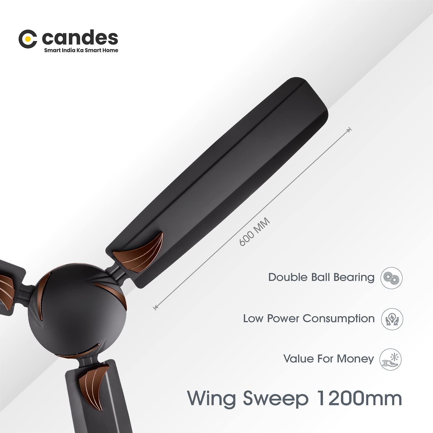 Candes Lynx High Speed Anti-dust Decorative 5 Star Rated Ceiling Fan 2 Yrs Warranty (1200MM, Coffee Brown) - view 4