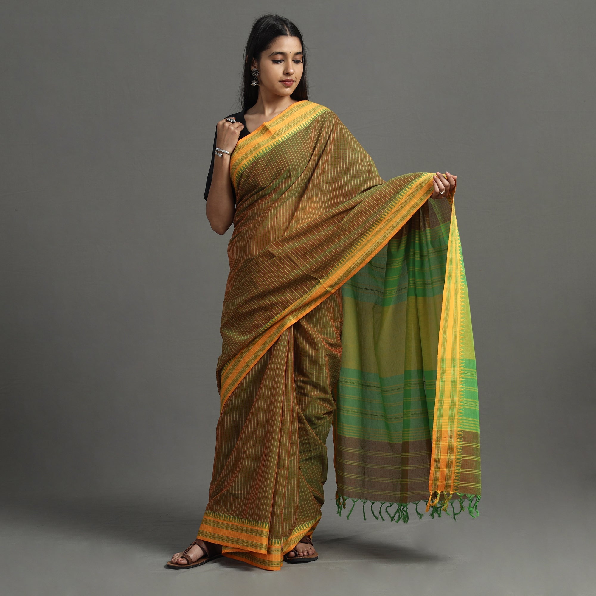 SASHA Brown - Begampuri Handloom Cotton Saree - view 2