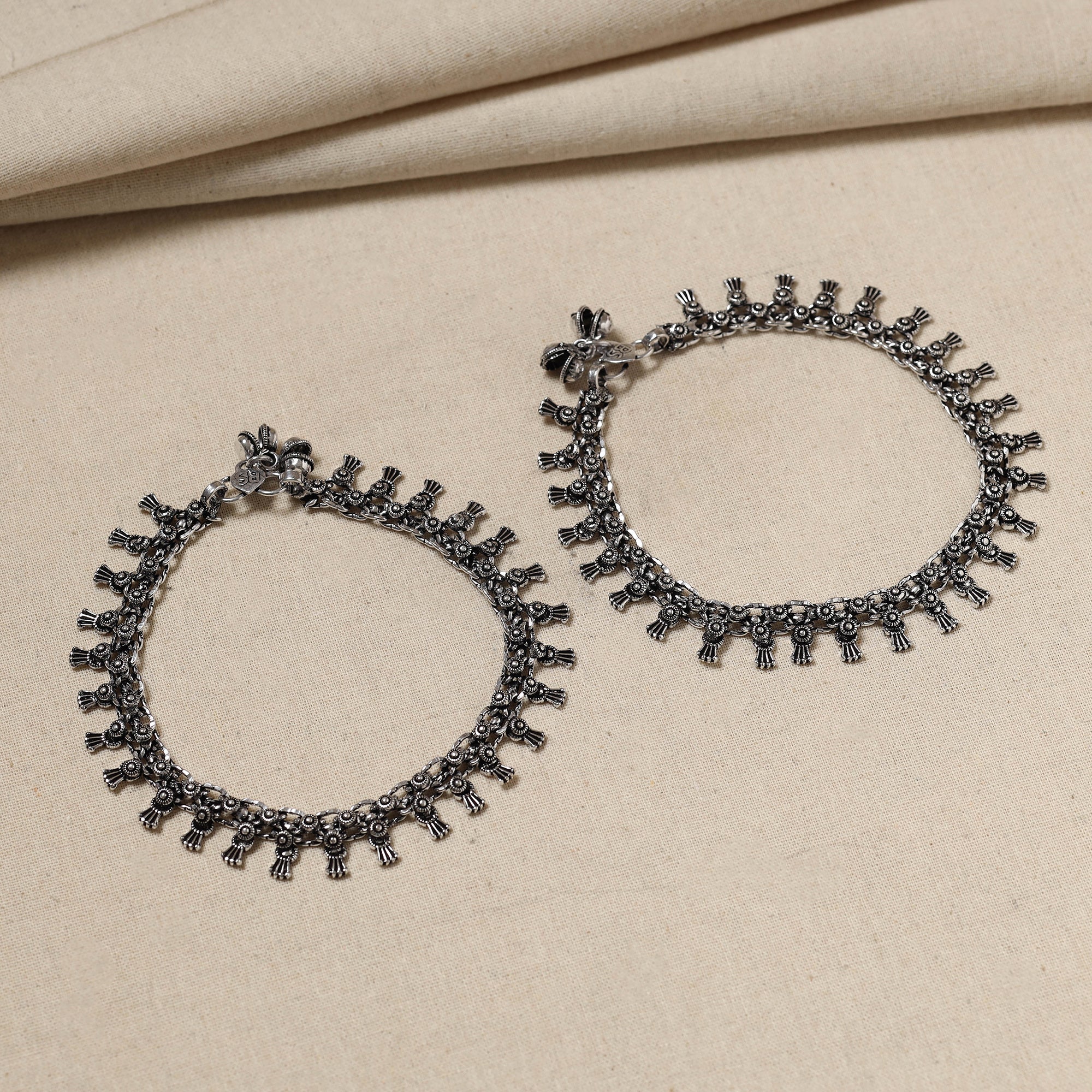 WHITE RIVER STORIES Antique Finish Oxidised German Silver Payal (pair)