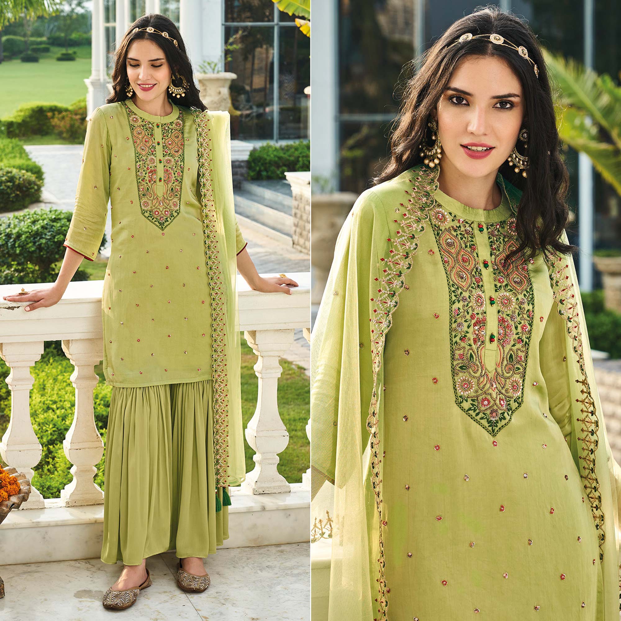 Green trousers – BlackTree green-embroidered-chinon-sharara-suit