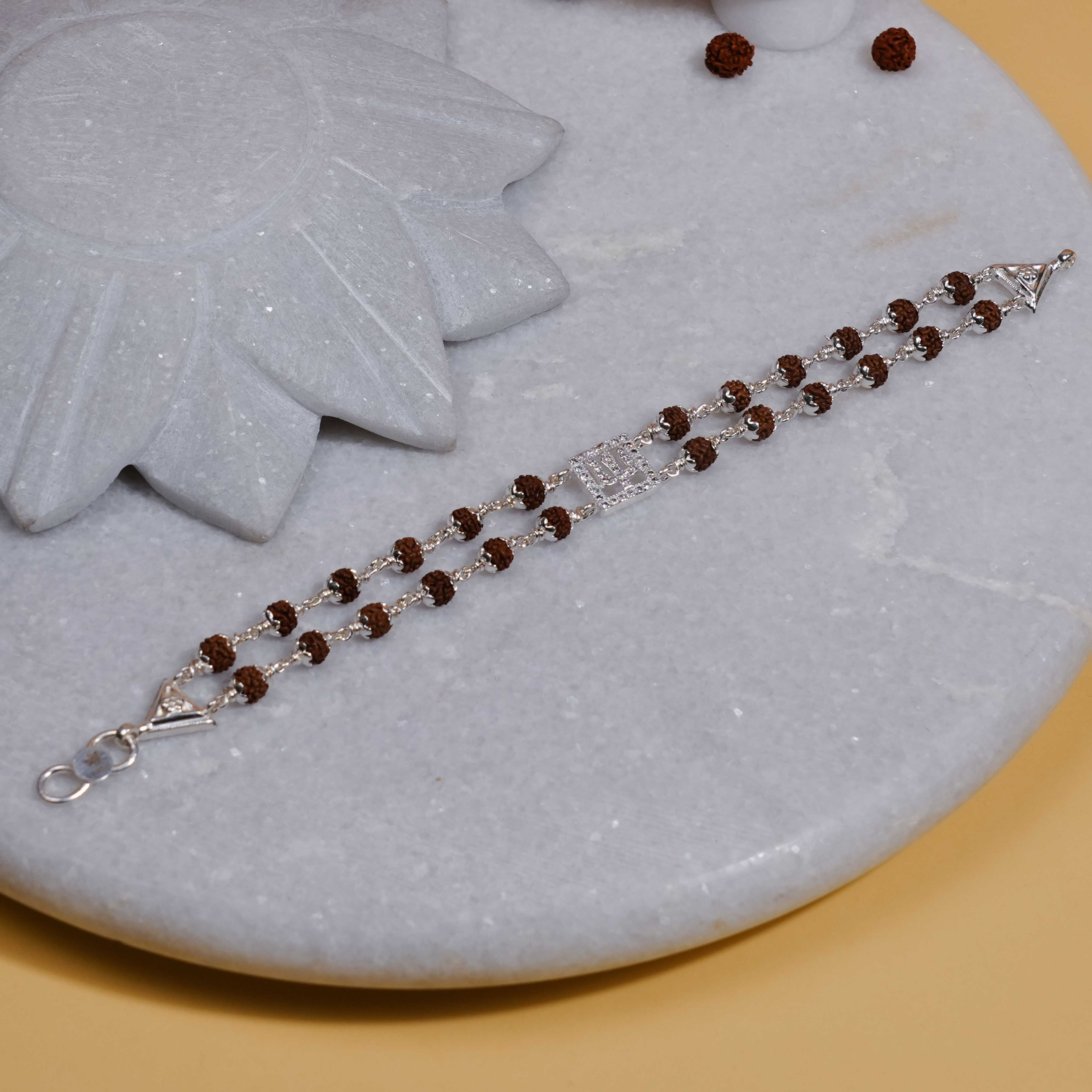 Prinjal Jewellers Rudraksha Silver Trishul Symbol in Square double line Bracelet - view 2