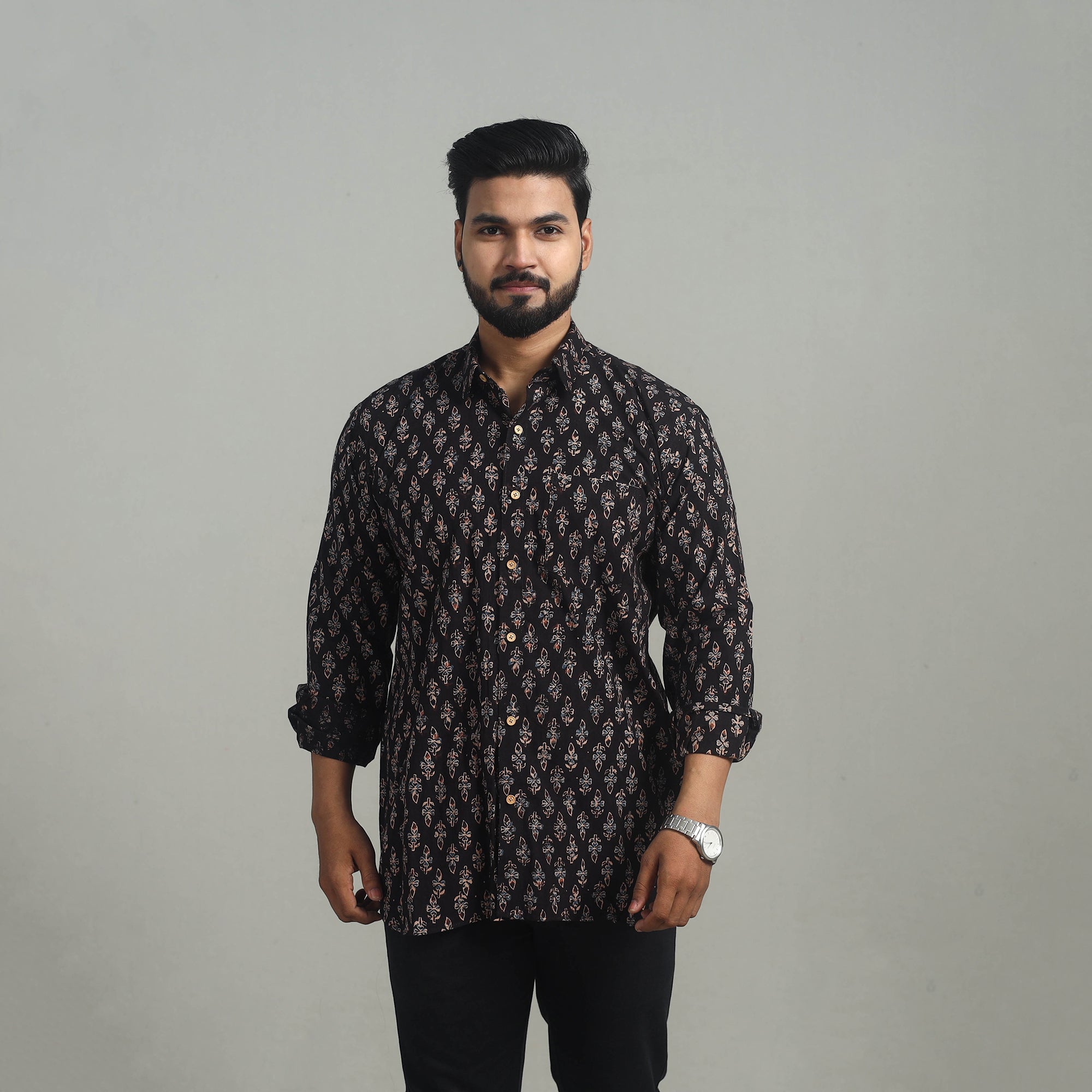 ITOKRI CASUALS Black - Natural Dyed Cotton Men Ajrakh Print Shirt 03
