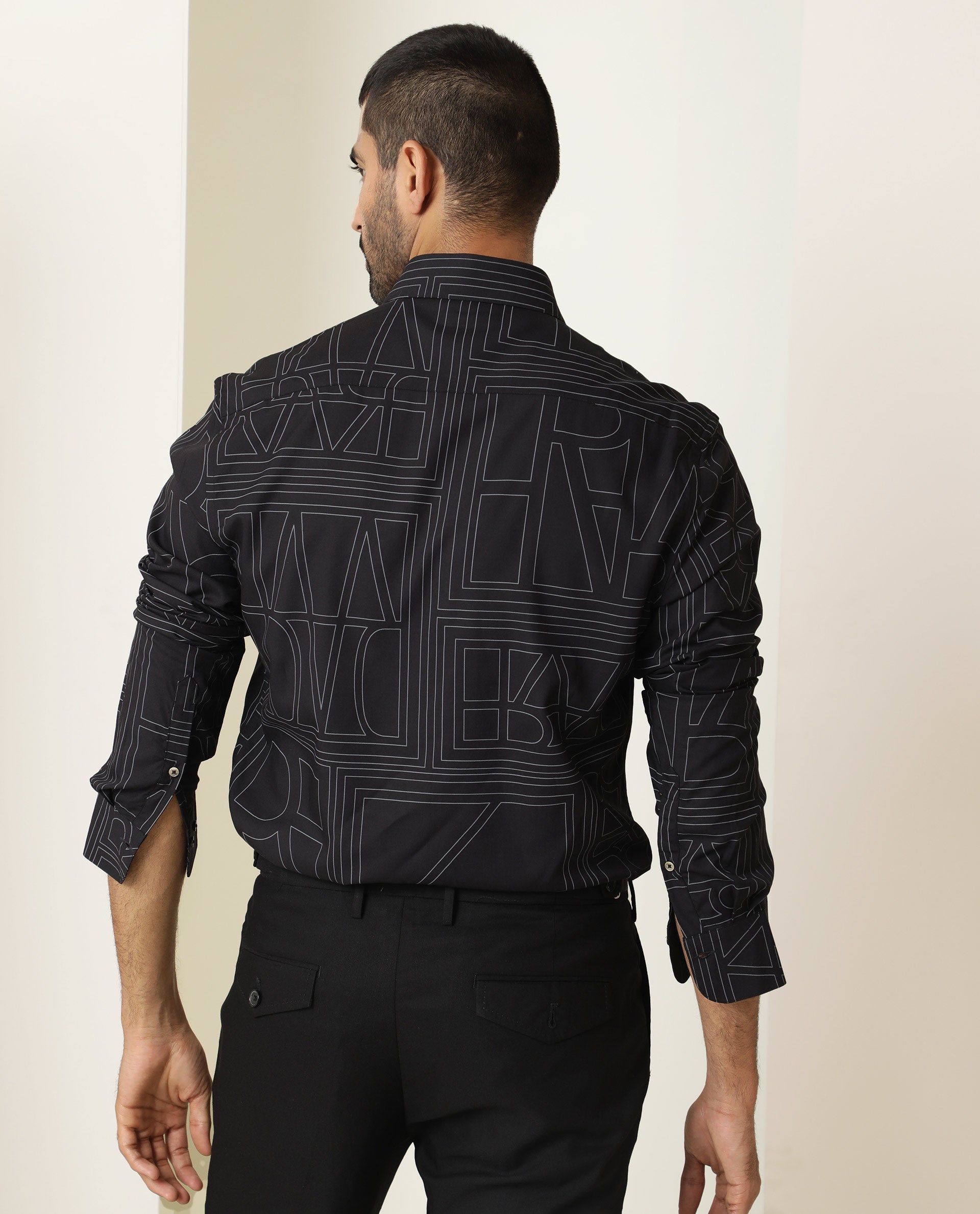 Rare Rabbit Men's Malfor Black Viscose Fabric Graphic Print Full Sleeves Shirt - view 10