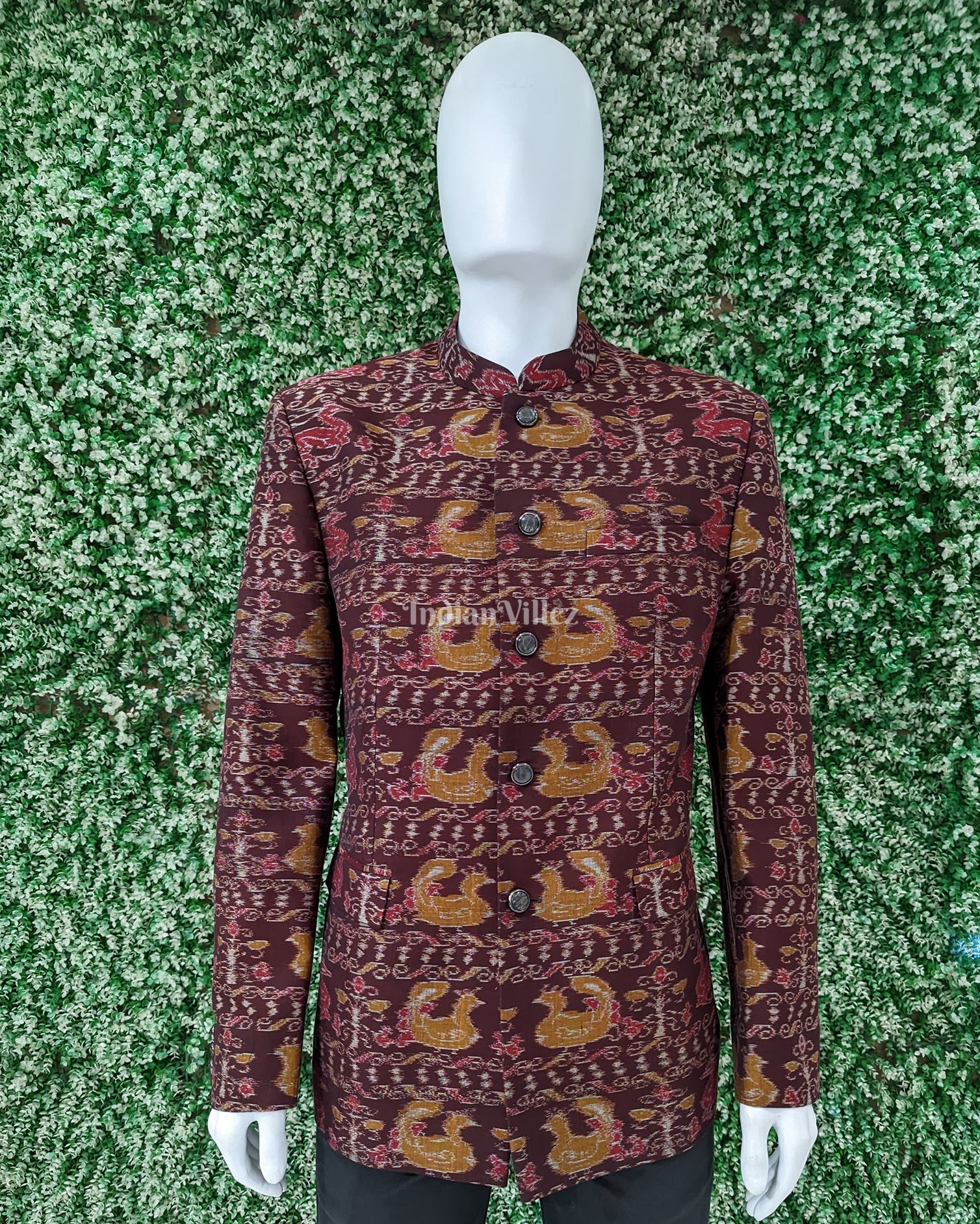 IndianVillèz Coffe Jodhpuri bandhgala Odisha Ikat Men's Casual Blazer