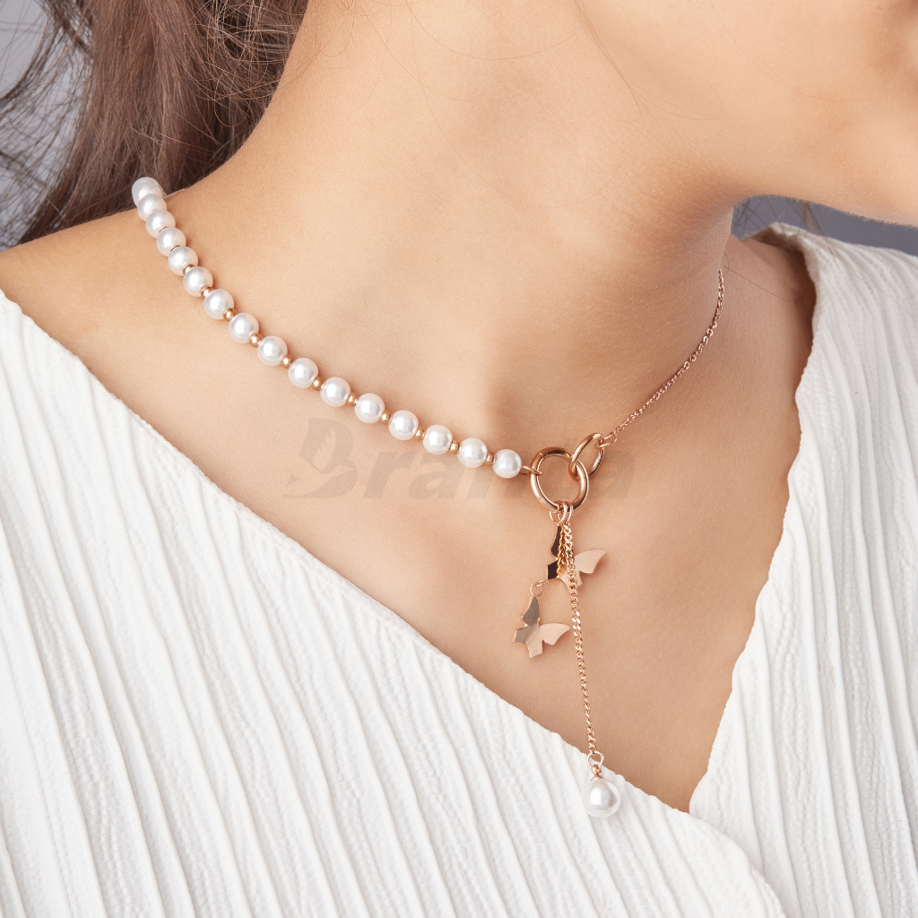 Branta Butterfly Pearl Charm Necklace