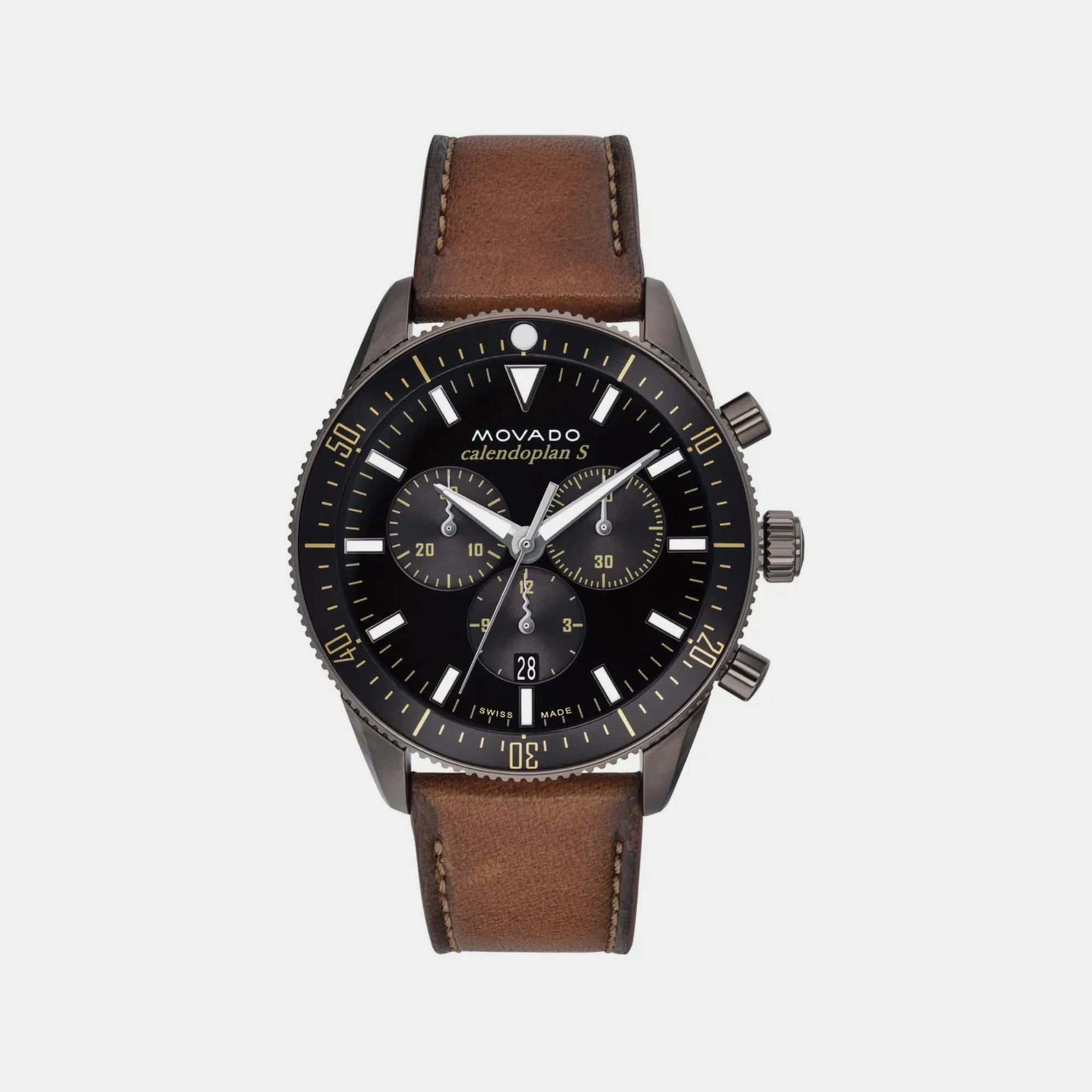 Movado Heritage Men Quartz Black Dial Chronograph Leather Watch 3650123