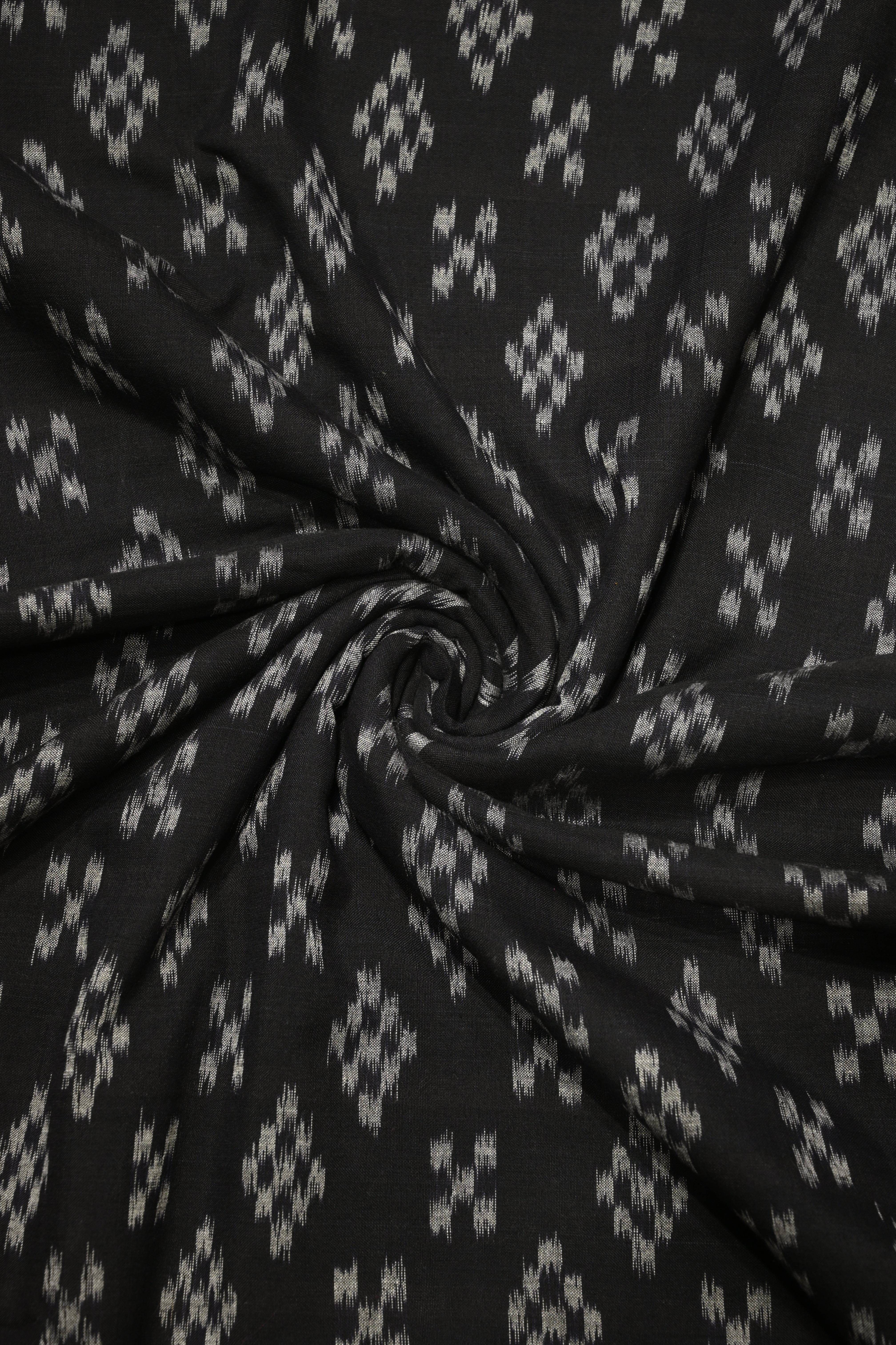 IndianVillèz Deep Black Sambalpuri ikat Cotton Fabric