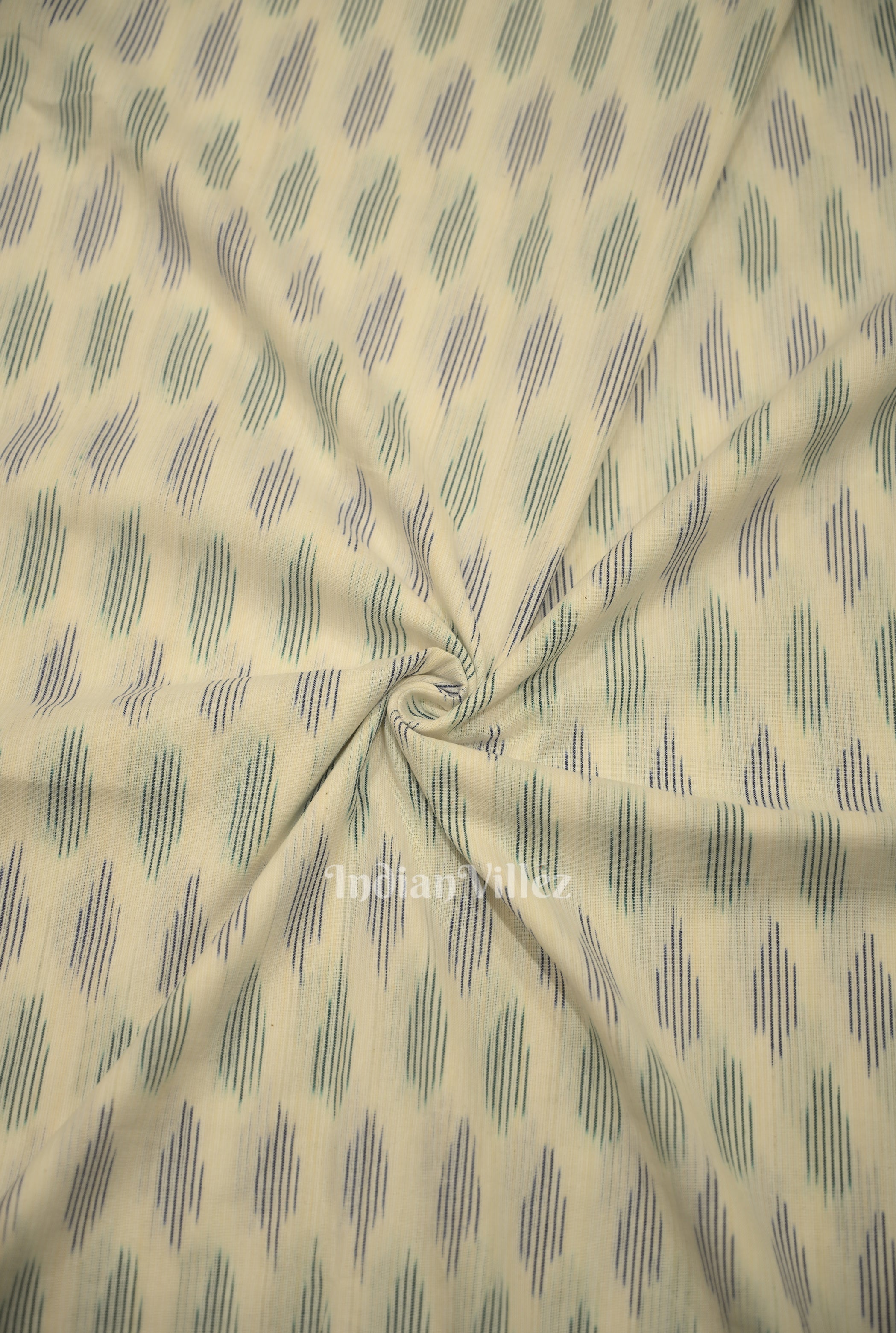IndianVillèz White Pochampally Ikat Cotton Fabric