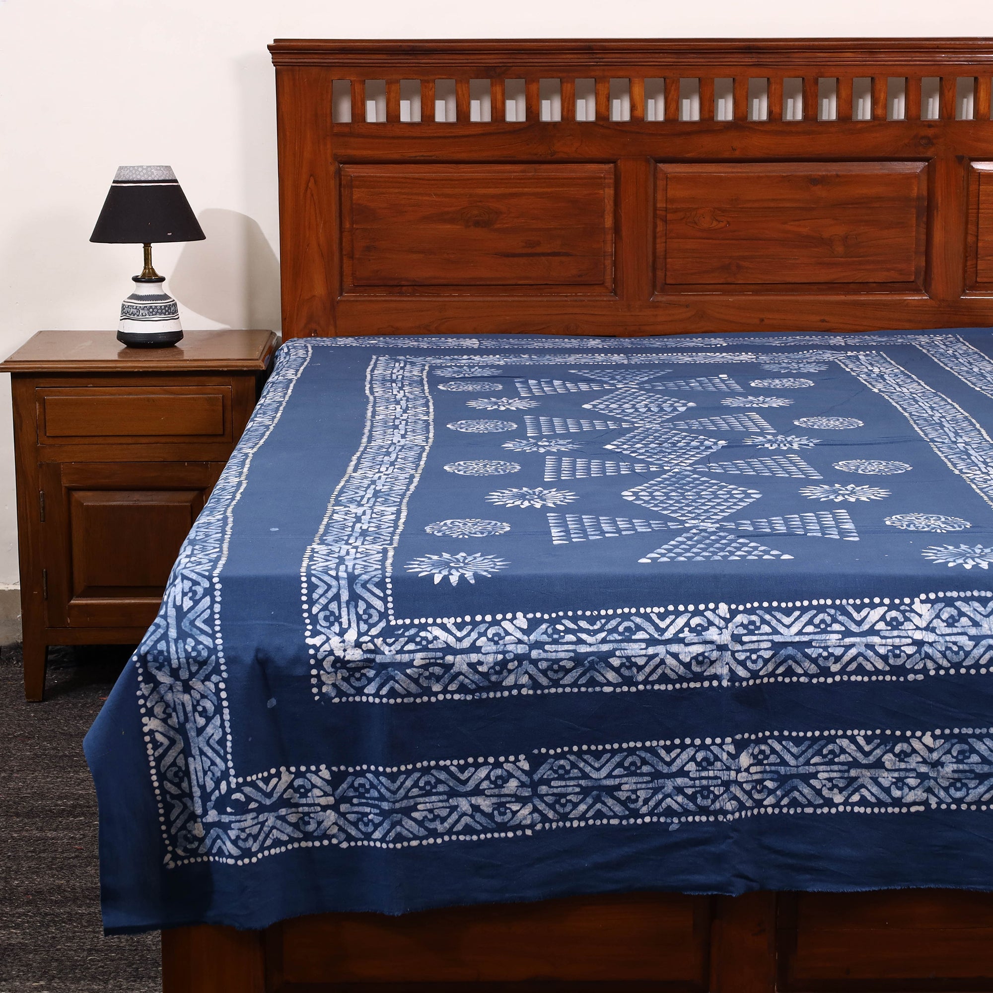 BATIK BY MD. SHARIFF Blue - Cotton Hand Batik Print Single Bedsheet (91 x 57 ) 31