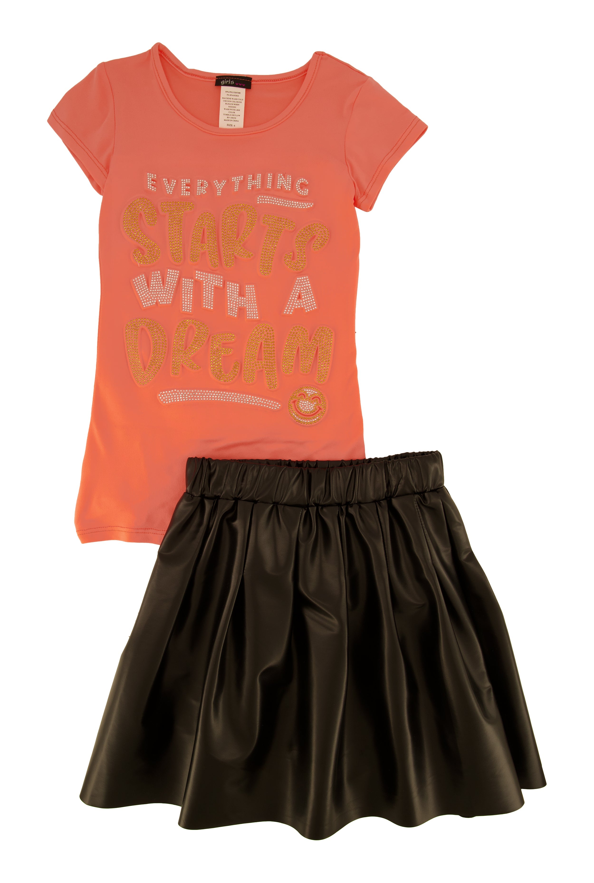Rainbow Shops Little Girls Everything Starts With A Dream Top and Pleated Skirt